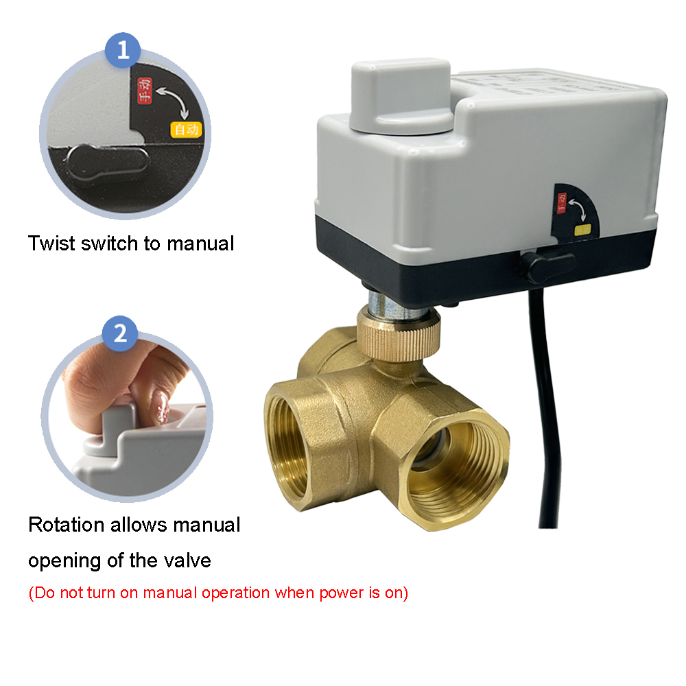 3 Way Motorized Ball Valve with Manual Switch 220V 12V 24V- 3 Wire 2 Control Brass Electric Ball Valve T/L Type DN15-DN50