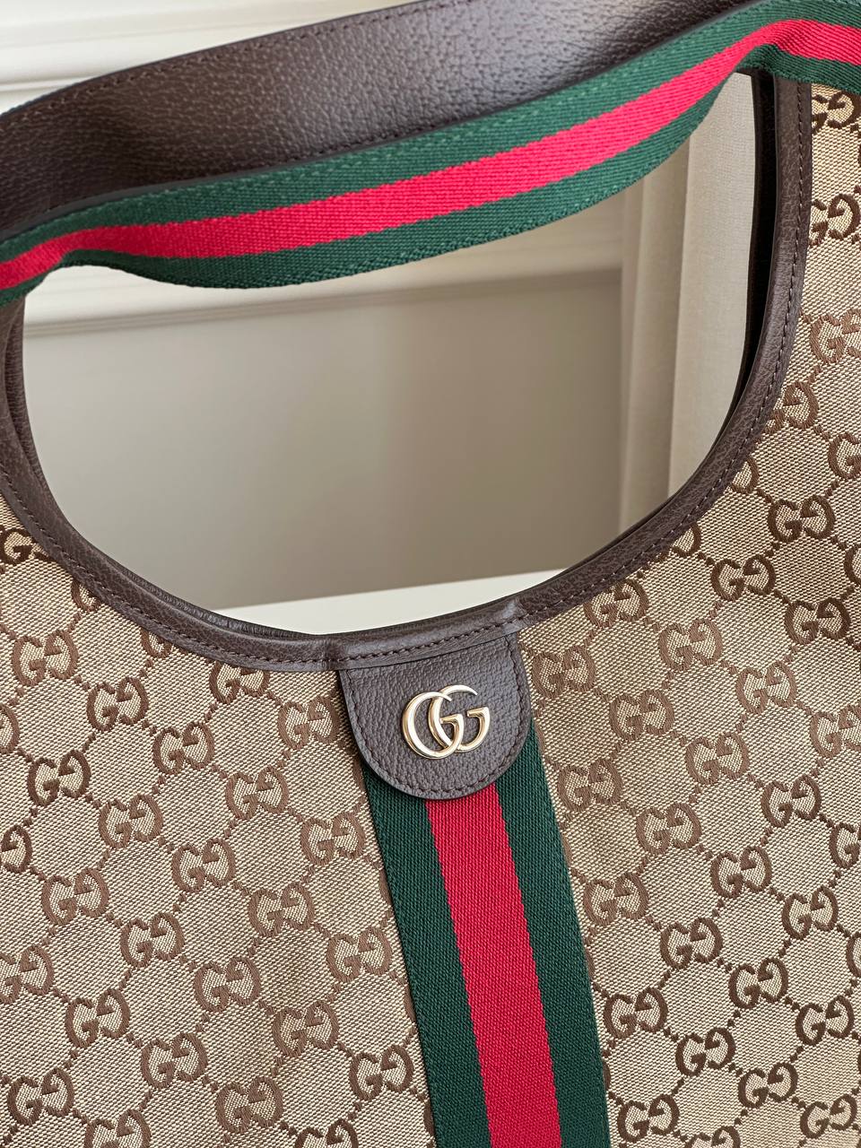 Gucci Classic GG Supreme Canvas Web Strap Large Handheld Tote Bag