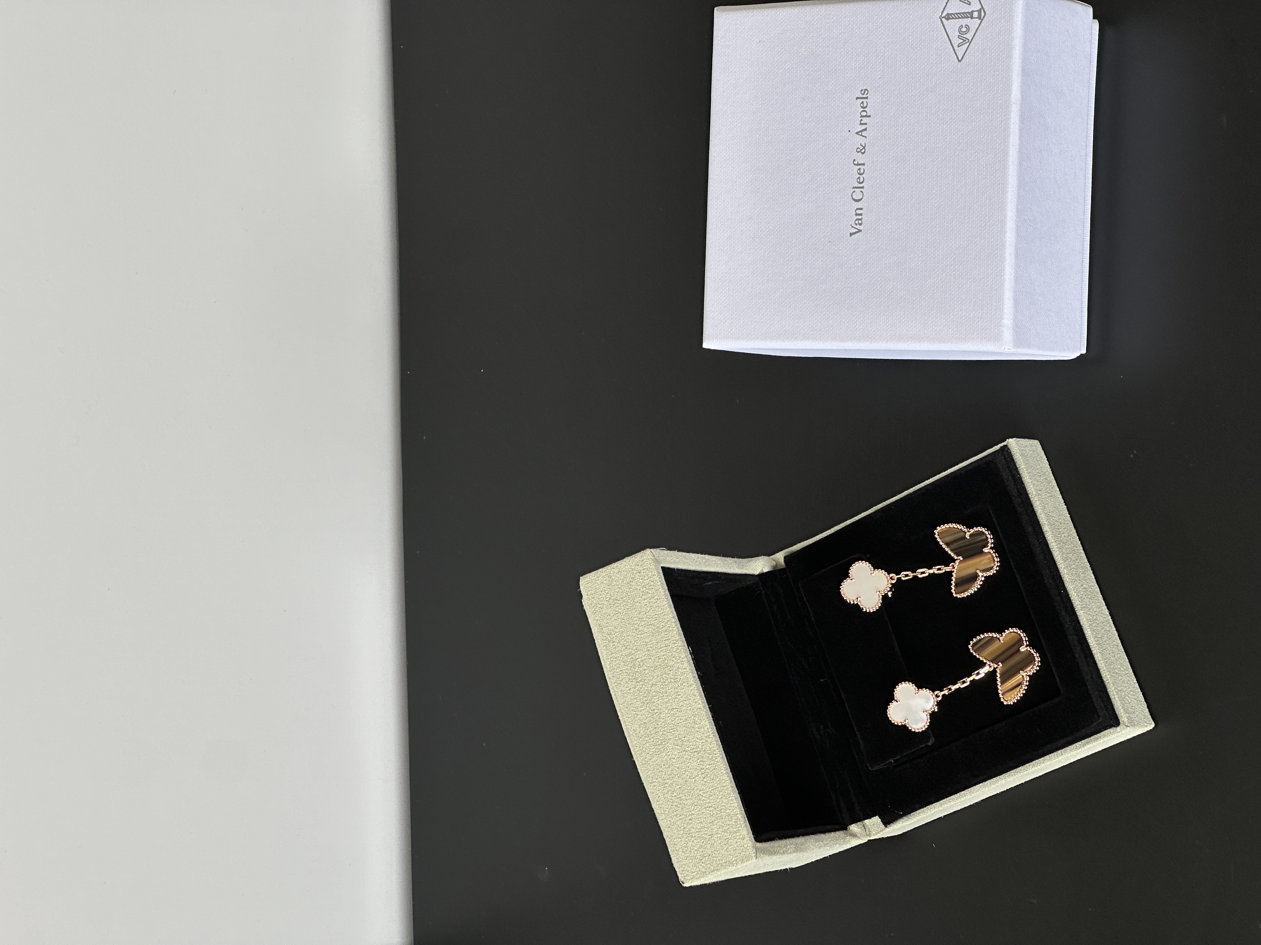 Van Cleef & Arpels Vintage Alhambra Mother-of-Pearl Tiger’s Eye Butterfly Drop Earrings