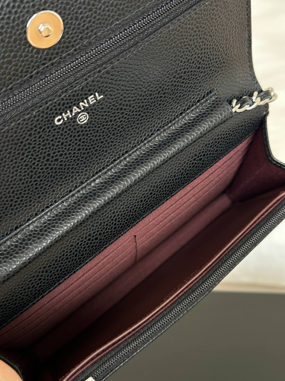 Chanel Black Caviar Leather Wallet On Chain Silver Hardware