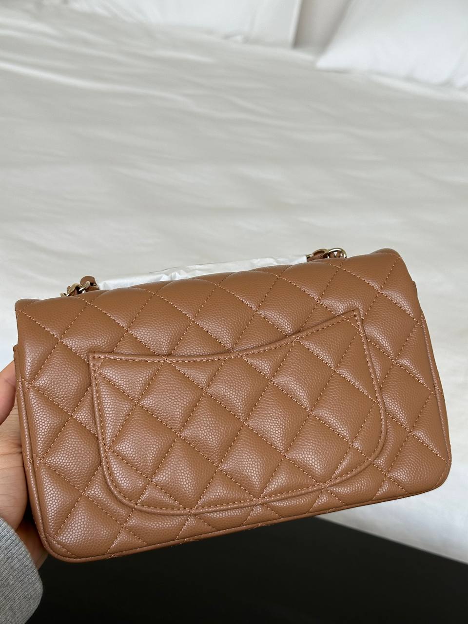 Chanel Milk Tea Caviar Leather Classic Flap Medium Light Gold Hardware Bag