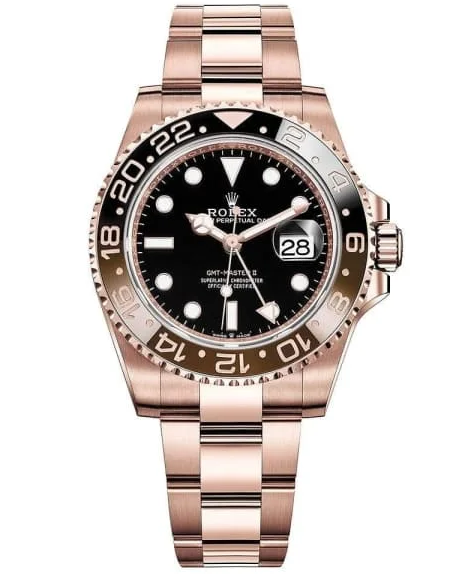 Rolex GMT-Master II 40mm Root Beer Black Dial Oyster Bracelet 18k Rose Gold Watch 126715chnr-0001【1:1 Replica】