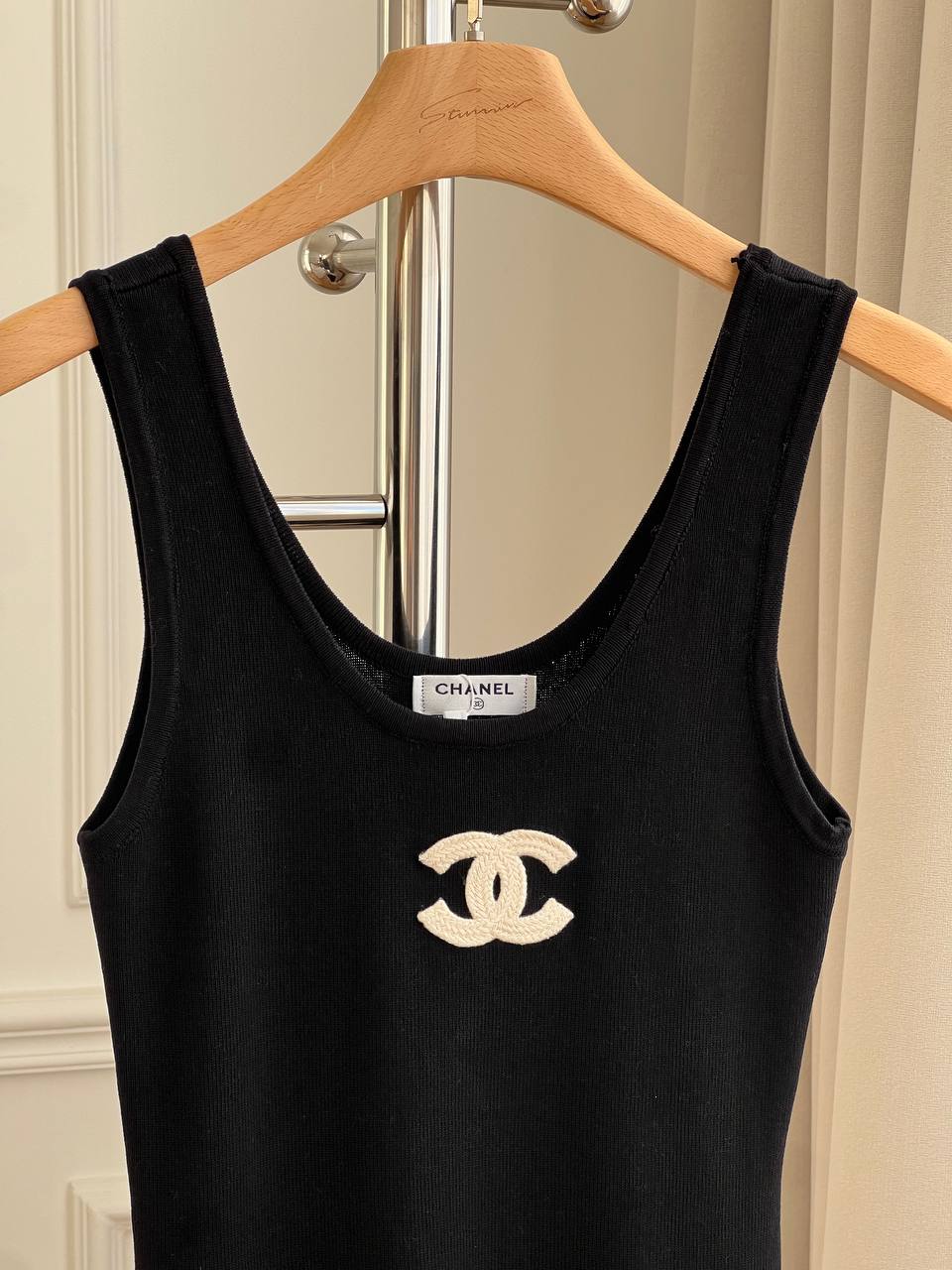 Chanel CC Logo Embroidered Tank Knit Maxi Dress