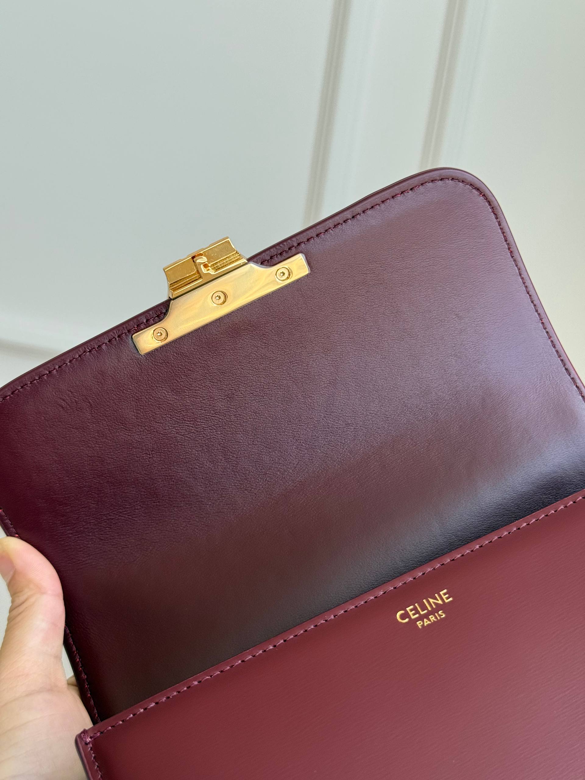 Celine Triomphe Small Shiny Calfskin Box Crossbody Bag