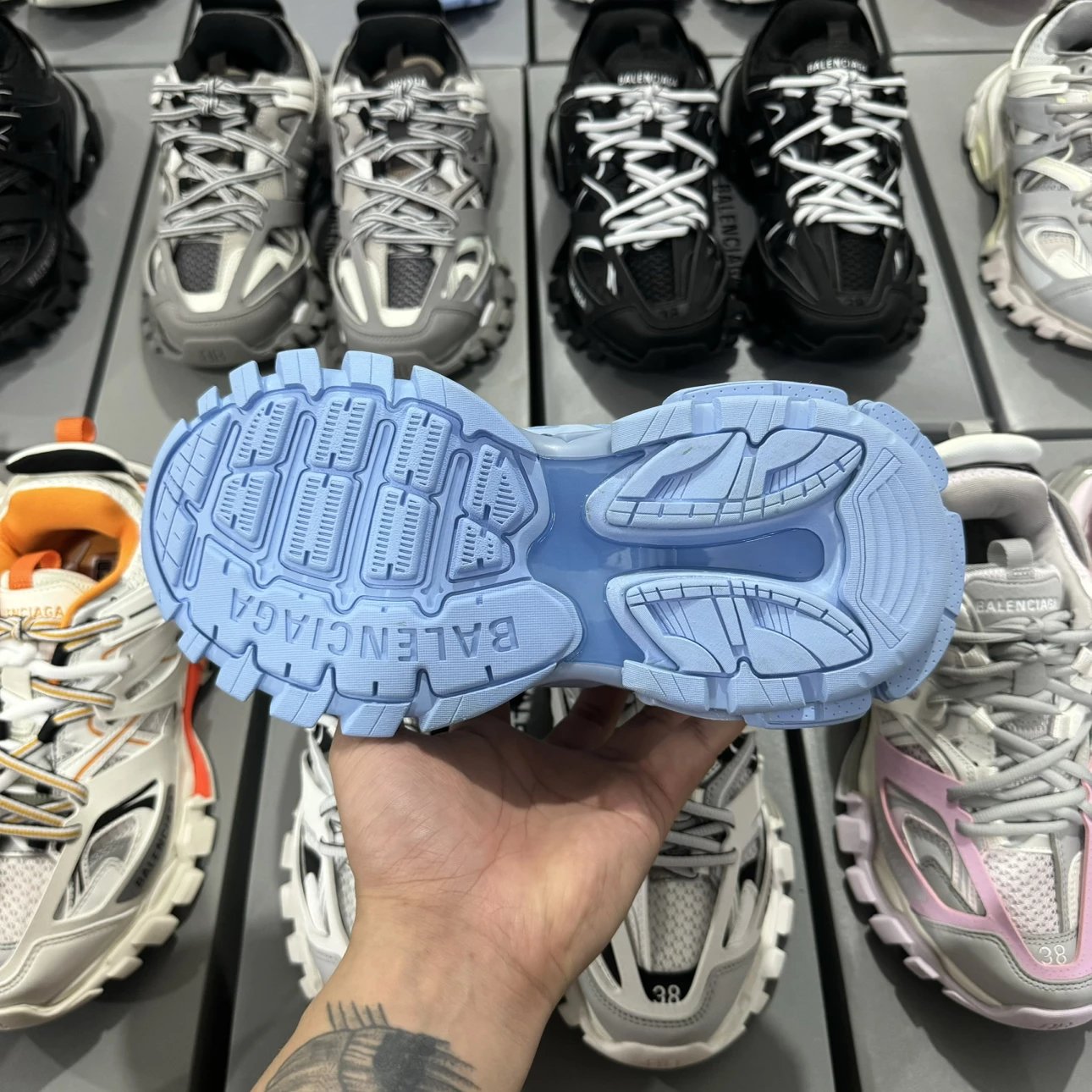 LED 1:1 Best Quality Balenciaga Track Shoes Sky Blue Color