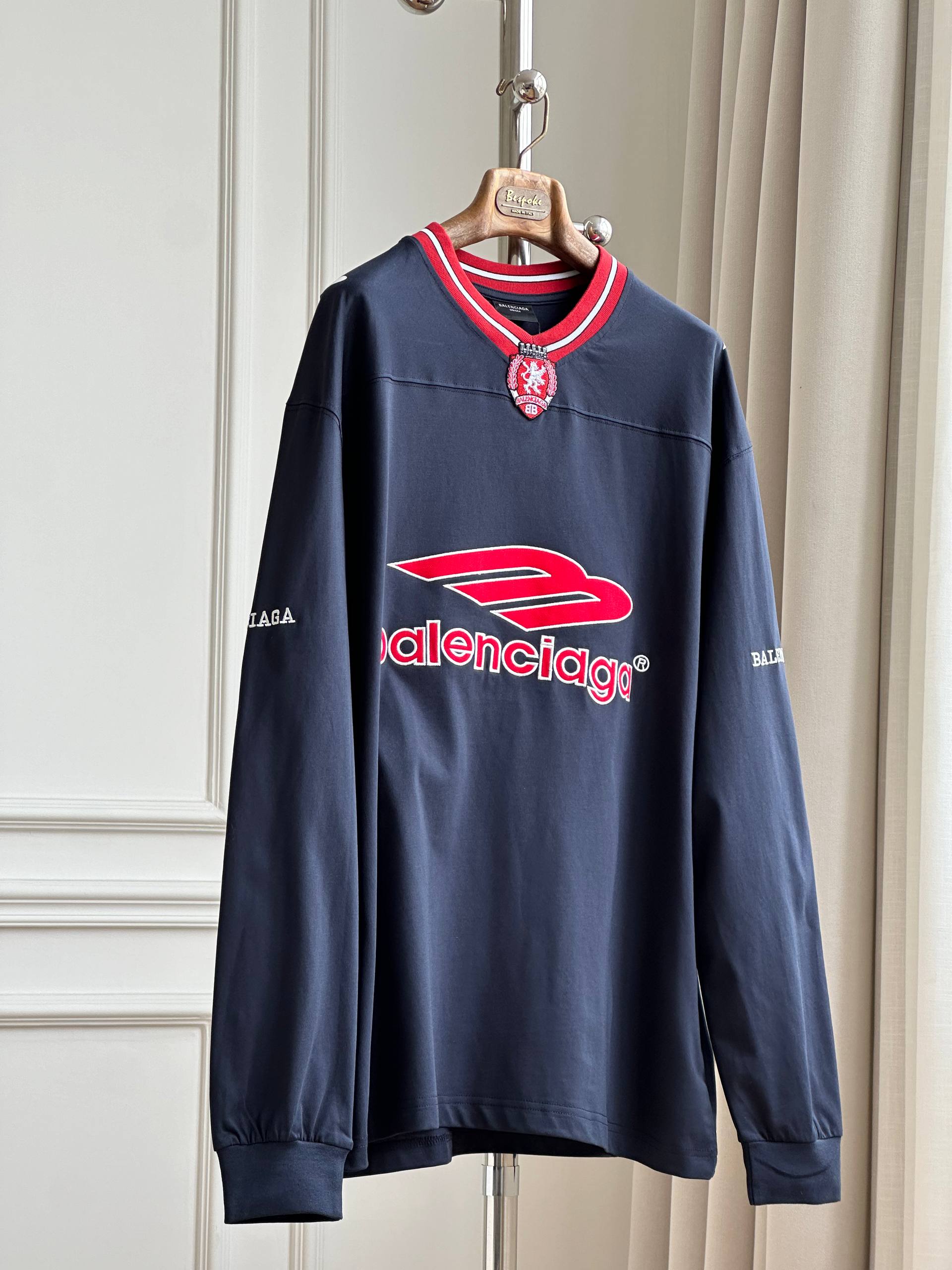 Balenciaga B Logo Racing Stripe Collar Long Sleeve Jersey Tee
