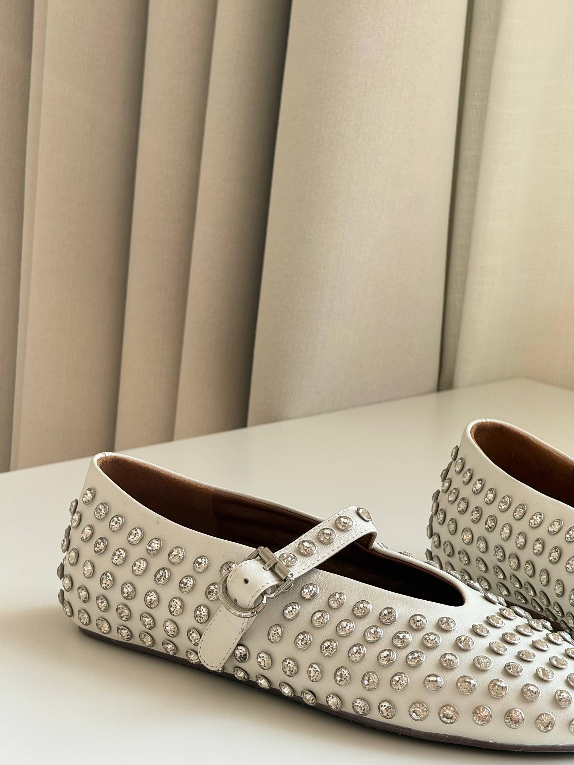 Rhinestone Studded Mary Jane Ballet Flats / Crystal Embellished Ballerina Shoes