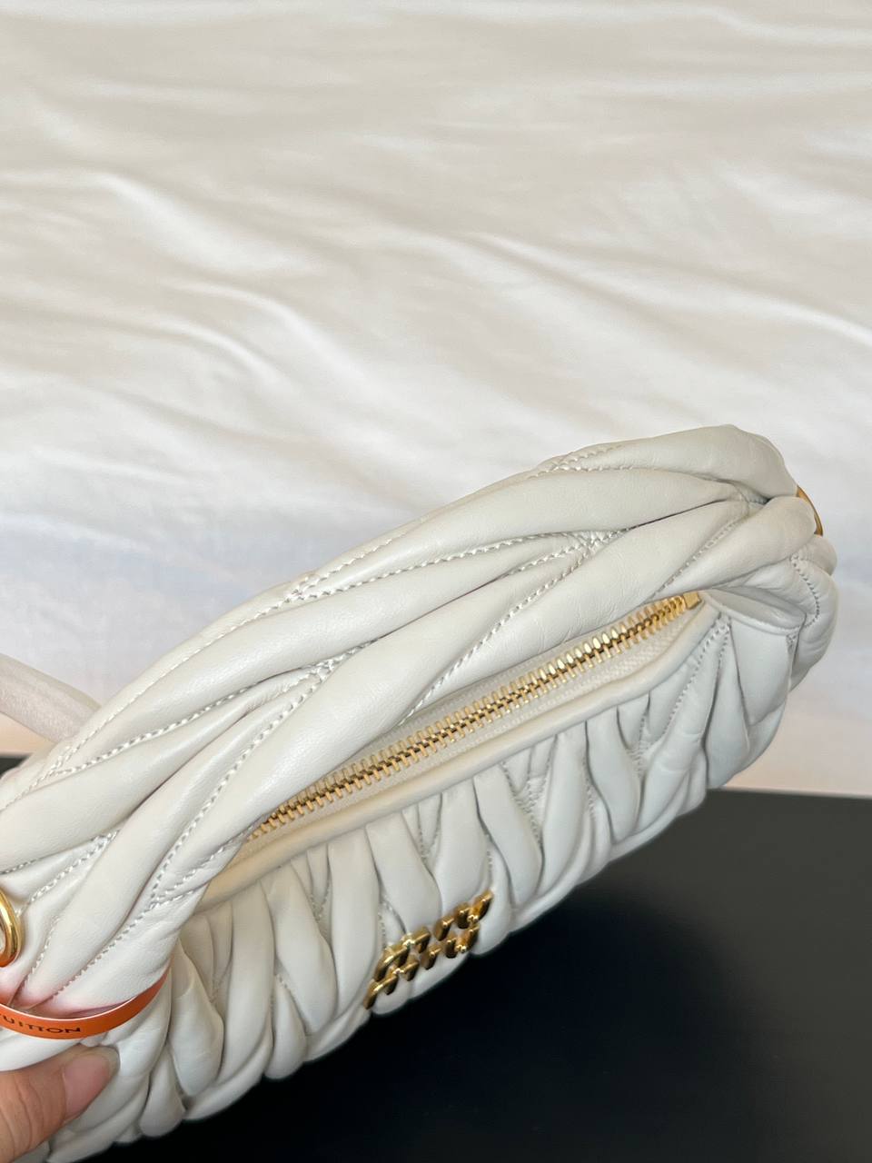 Miu Miu White Matelassé Nappa Leather Mini Hobo Handbag