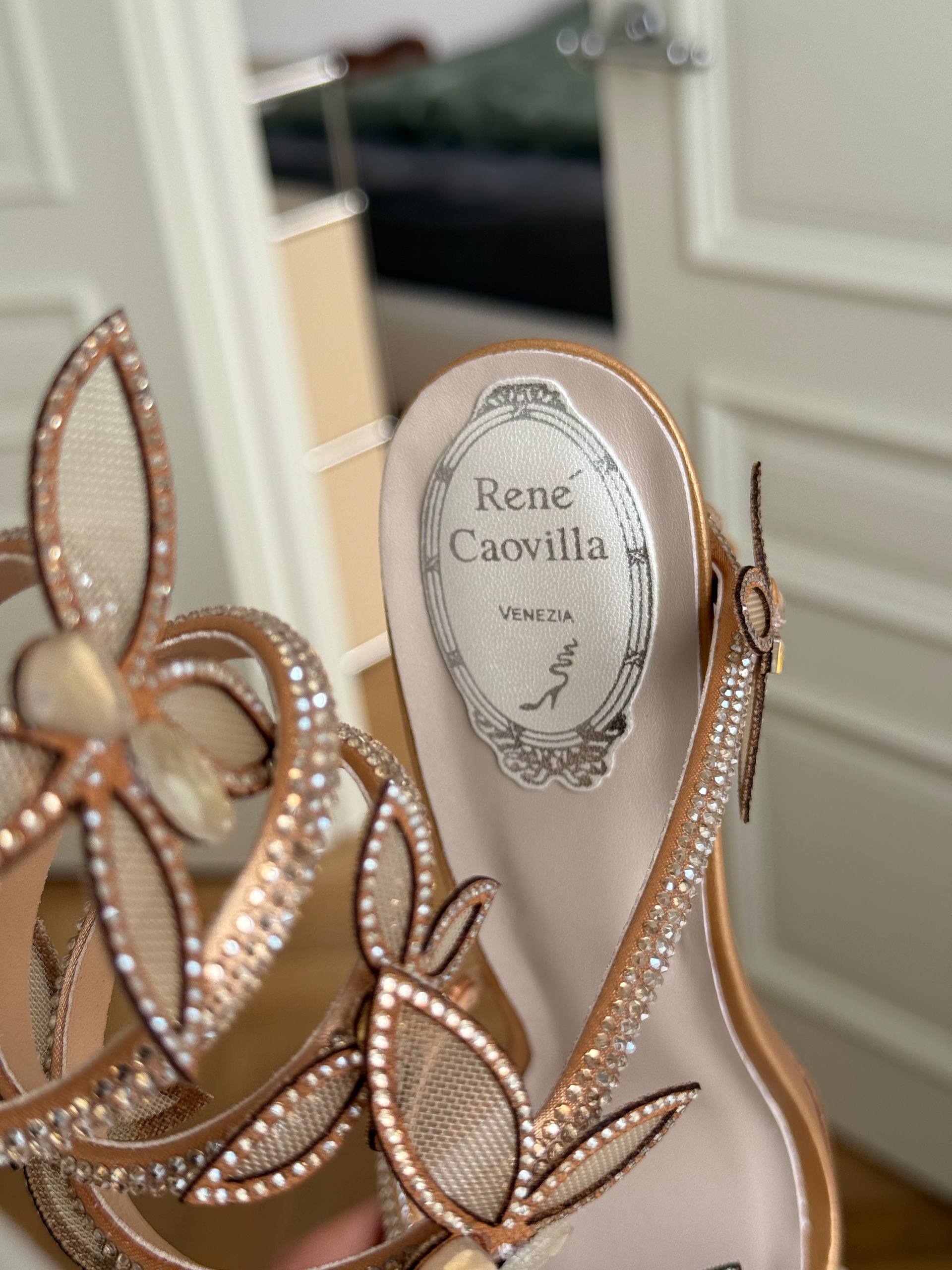 René Caovilla Margot Butterfly Crystal-Embellished Snake Wrap Sandals