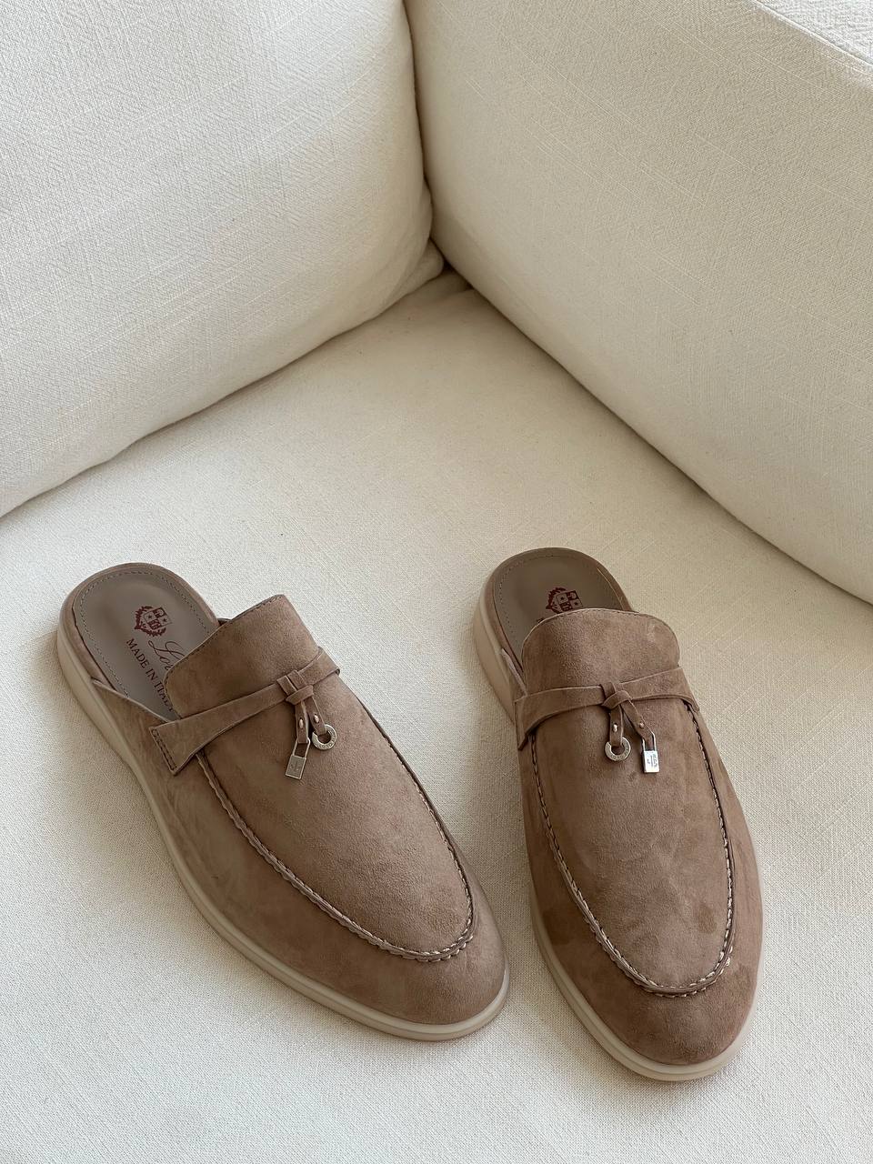 Loro Piana Suede Tassel Charms Backless Loafer Mules