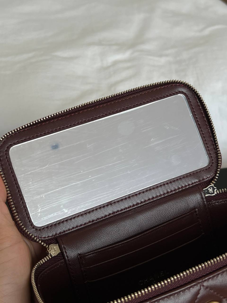Chanel Burgundy Lambskin Quilted CC Hardware Mini Vanity Chain Bag