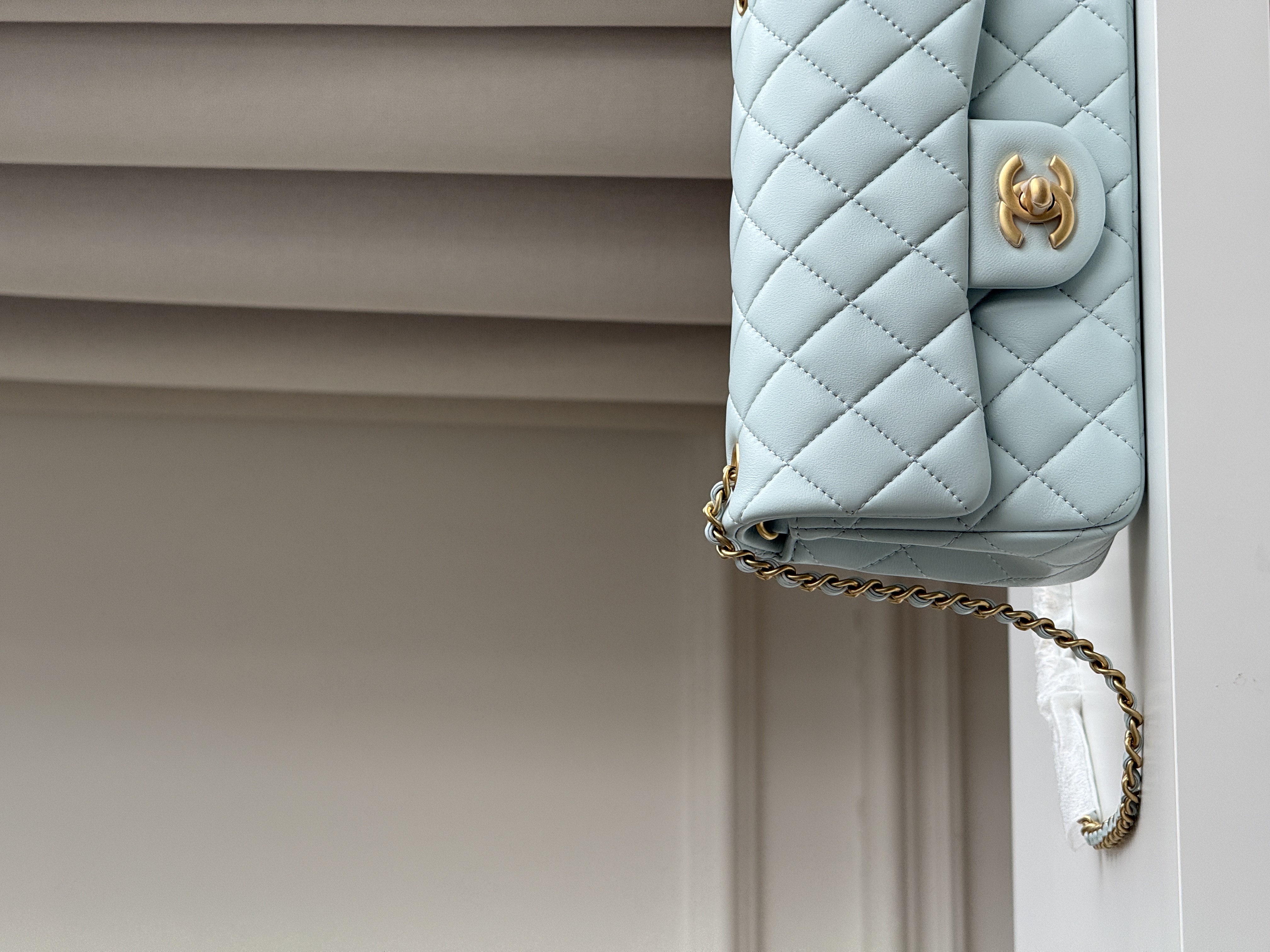 Chanel Light Blue Caviar Leather Classic Flap Silver CC Chain Bag