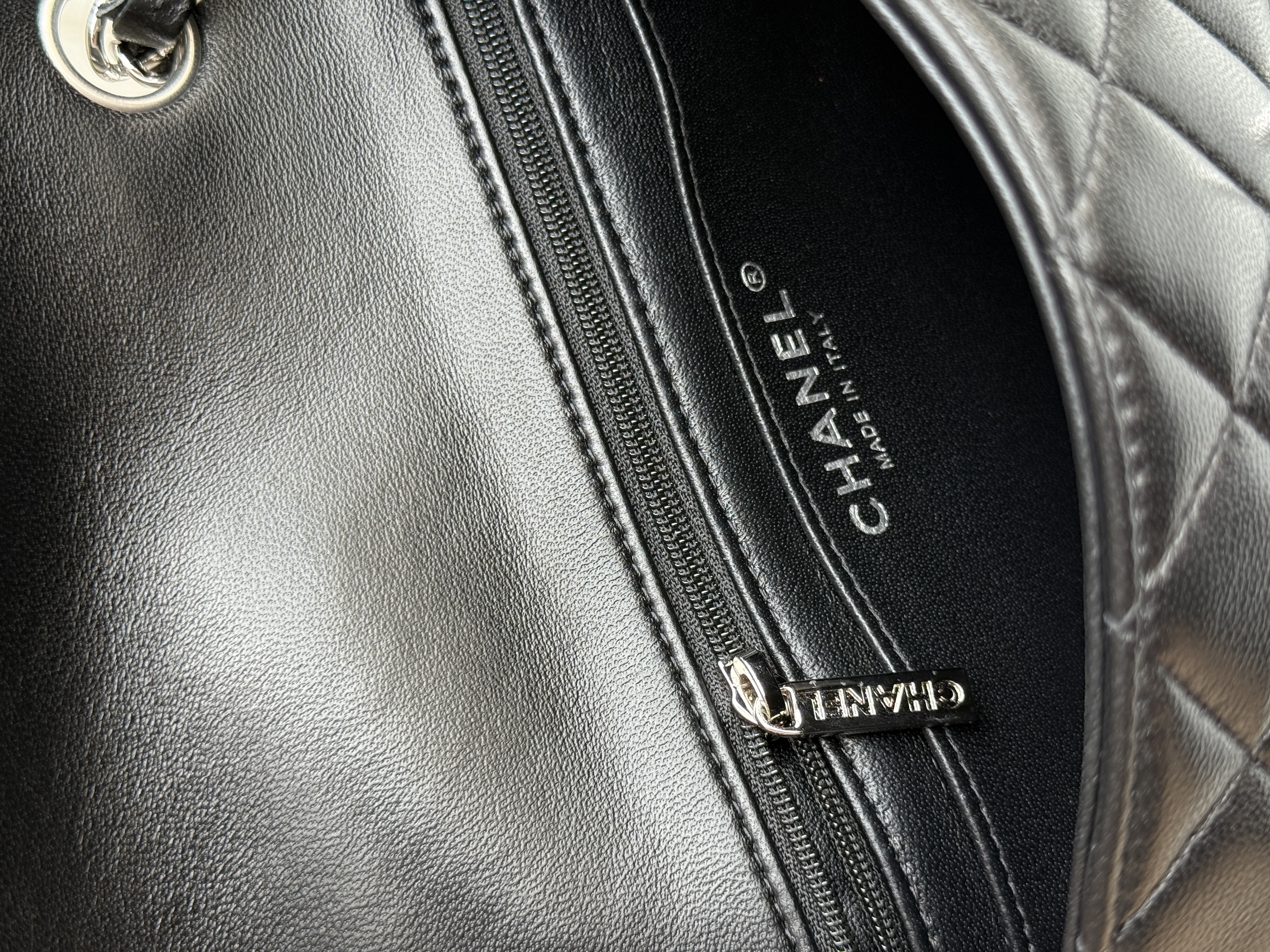 Chanel Black Caviar Leather Classic Flap Silver CC Chain Bag