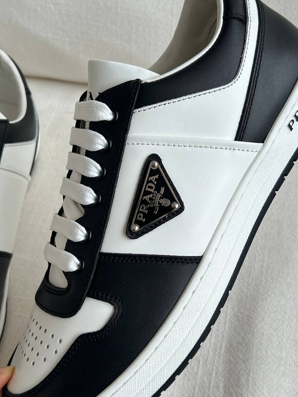 Prada Black & White Smooth Leather Low-top Sneakers