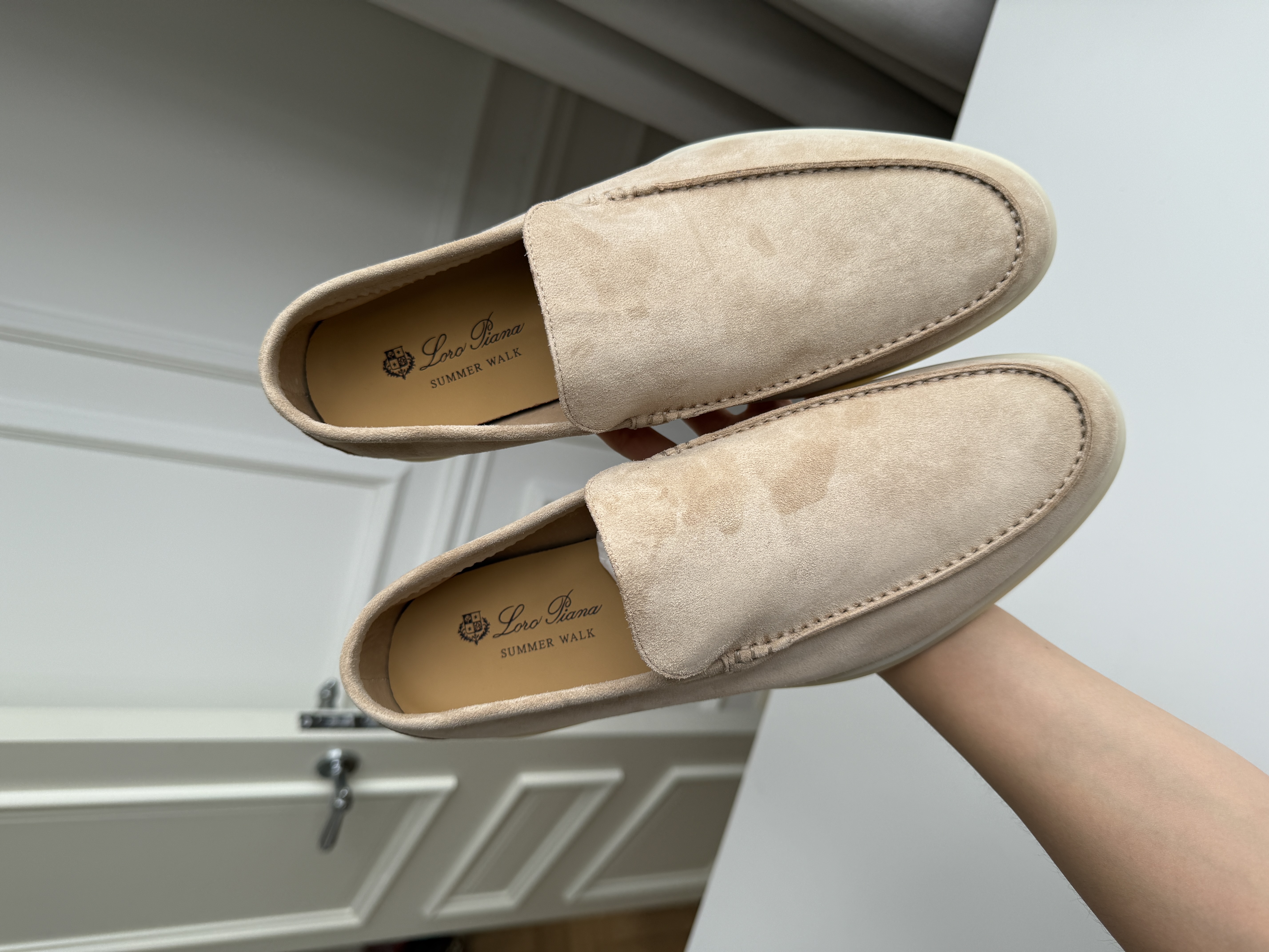 Loro Piana Oatmeal Suede Flat Loafers