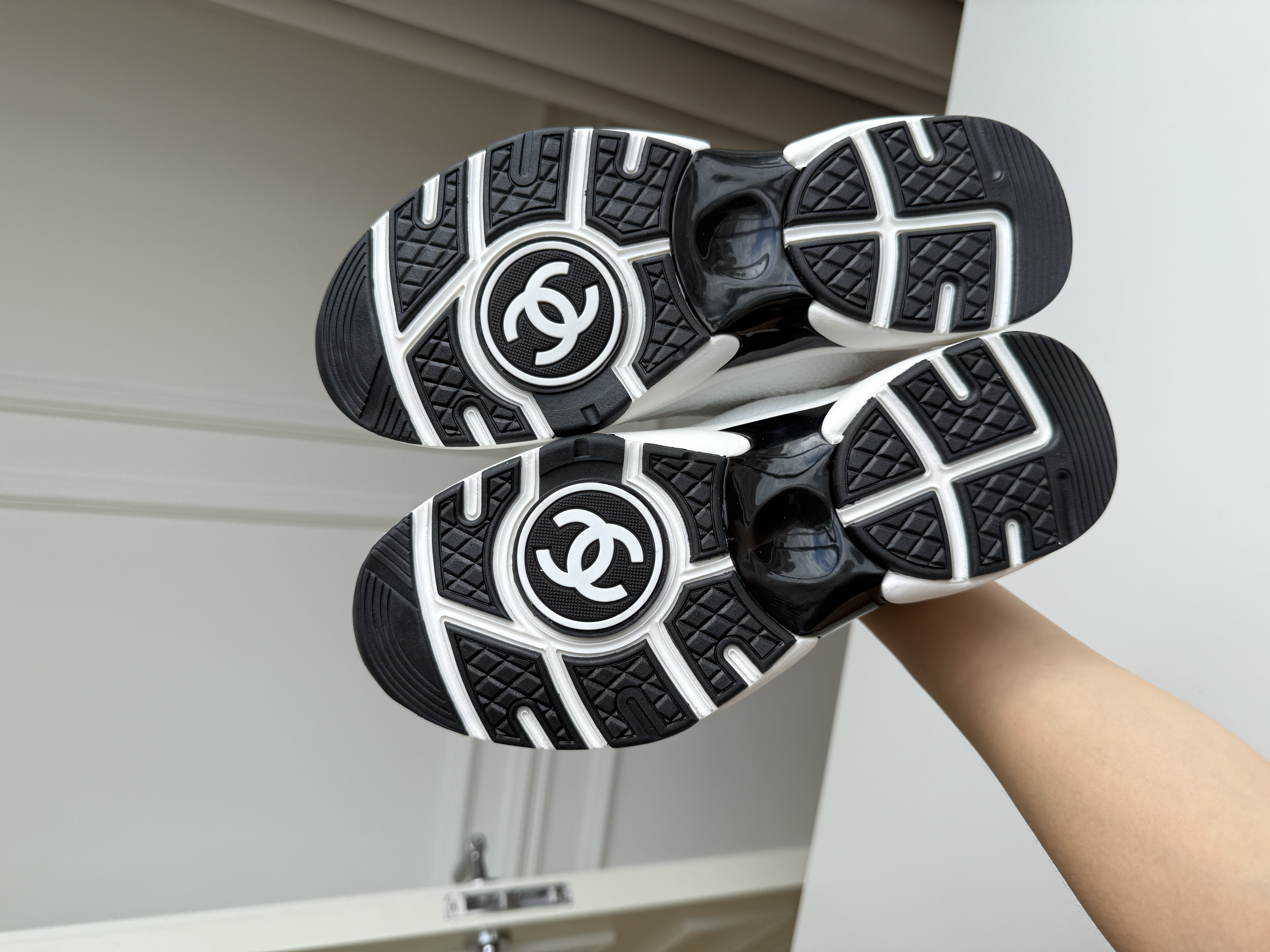 Chanel Black and White Panelled Mesh Dad Sneakers
