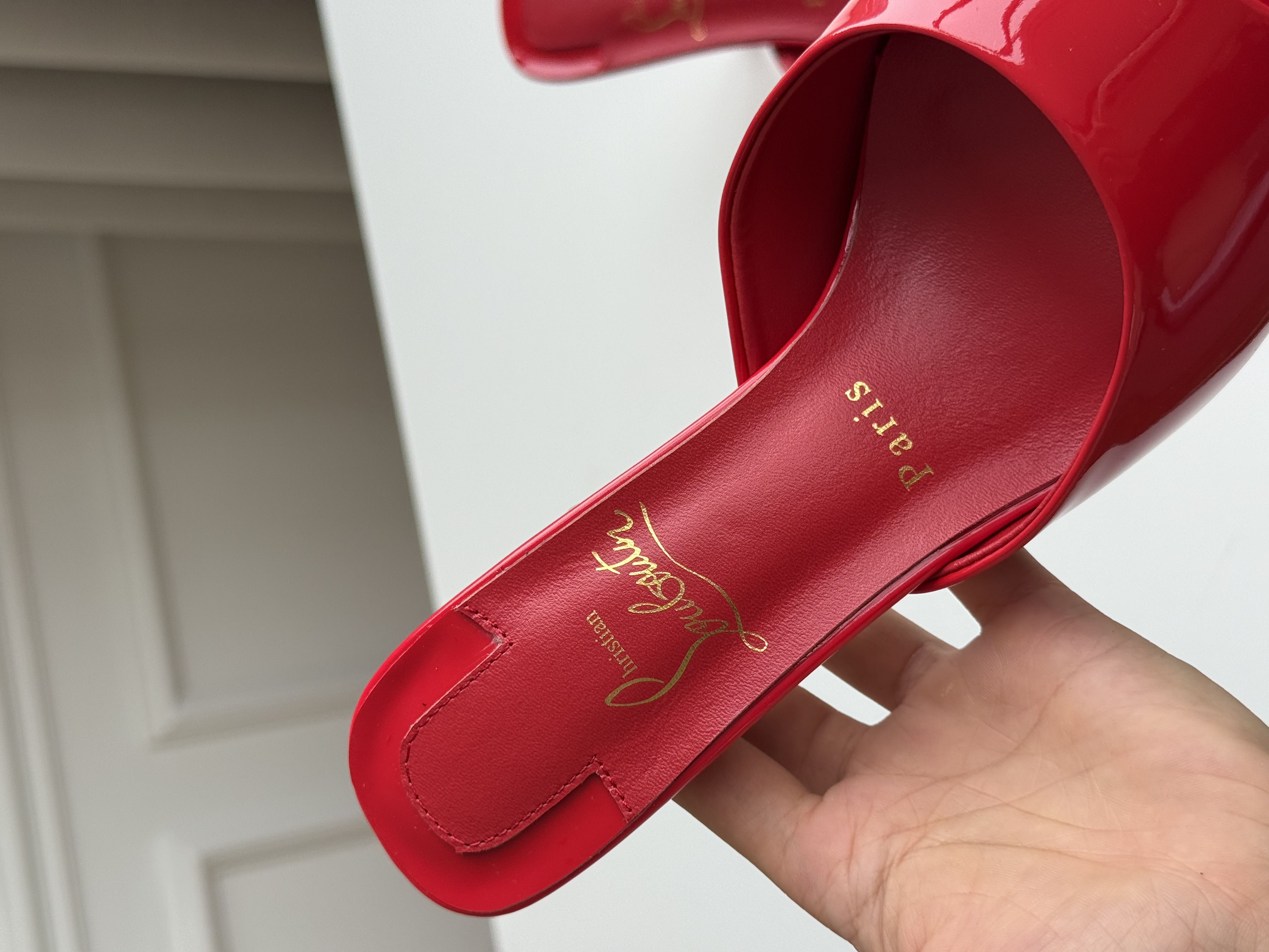 Christian Louboutin Red Patent Leather Peep-Toe Pointed Heel Mules
