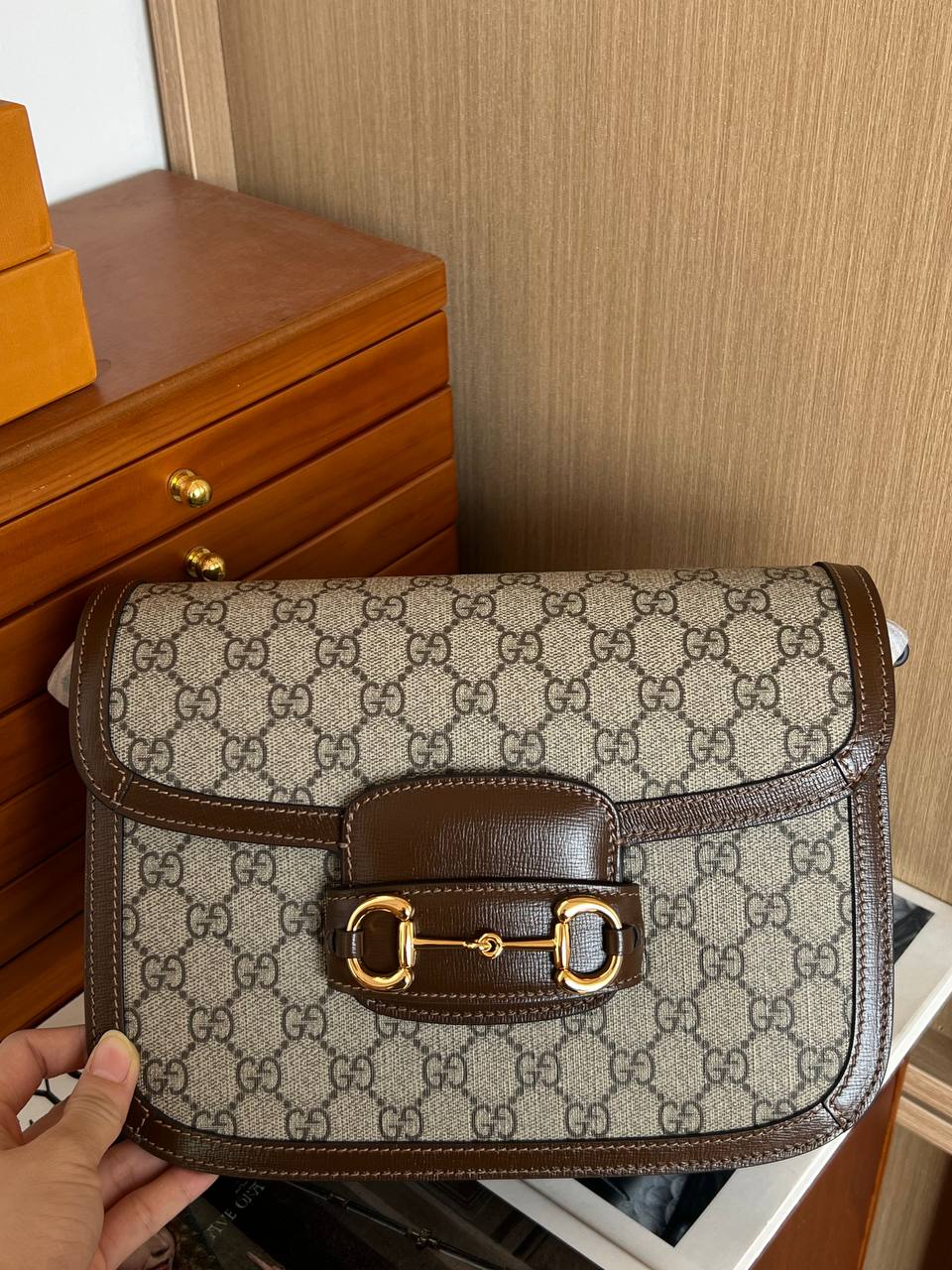 Gucci GG Supreme 1955 Horsebit Flap Shoulder Bag