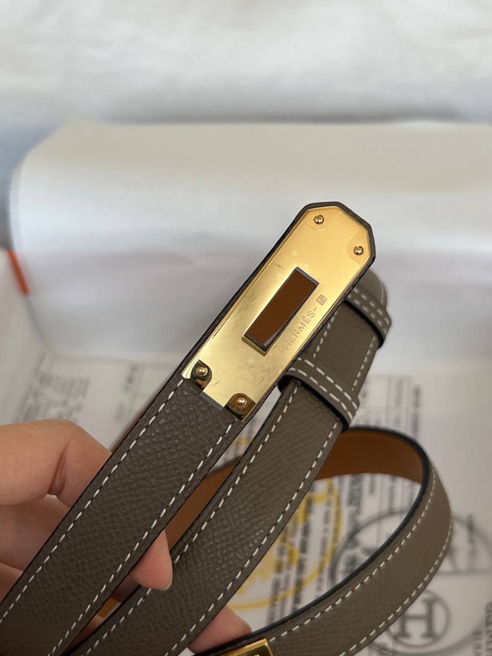 HERMES Kelly Epsom Leather Thin Belt