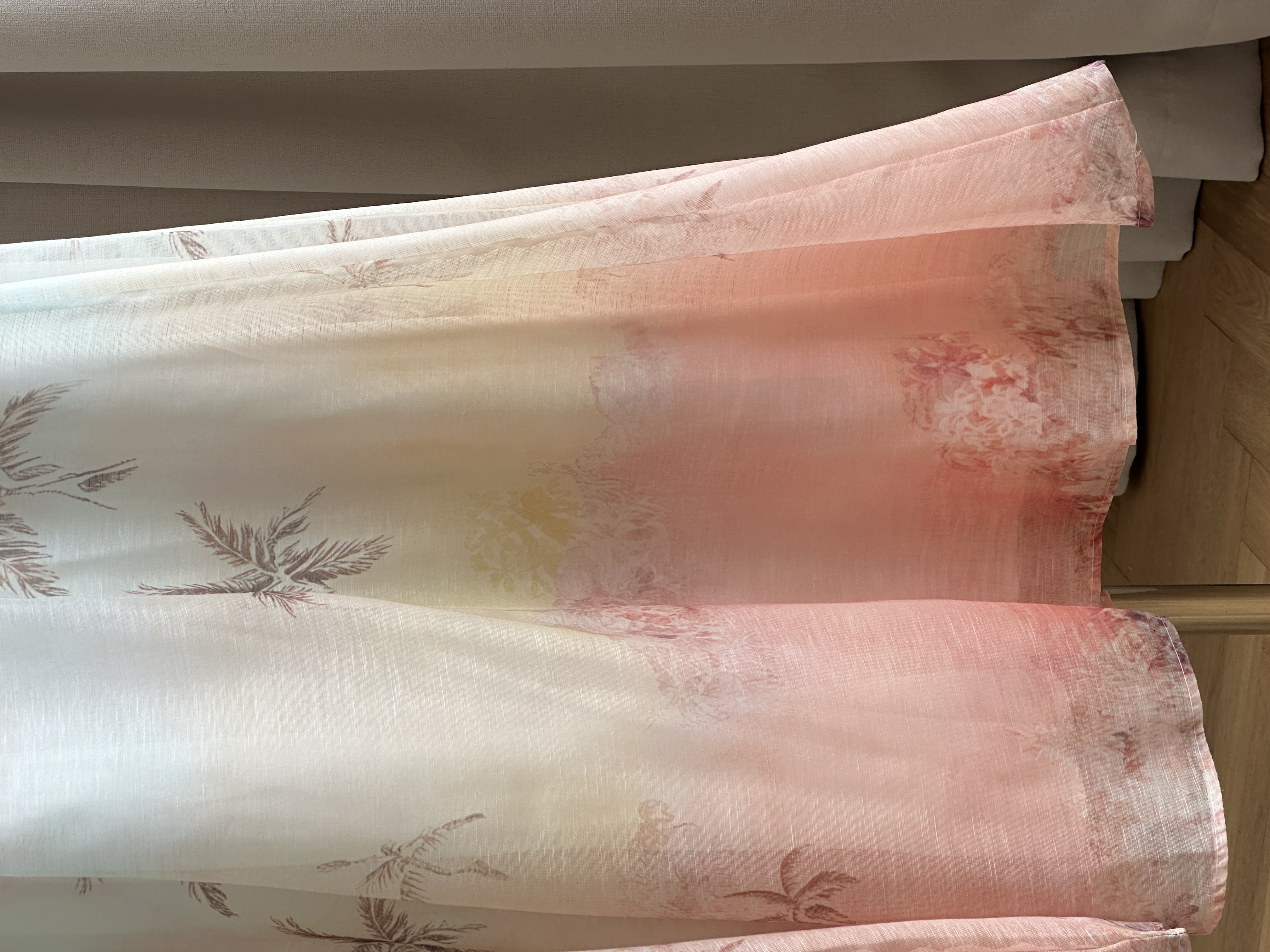 Pink Blue Gradient Palm Tree Print Satin High Waist Maxi Mermaid Skirt