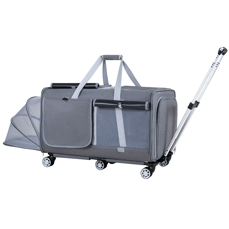 Extra Large Dual Compartment Wheeled Carrier Windproof Expandable Breathable Rolling Luggage for Multiple Pets - MAISONKAIRON