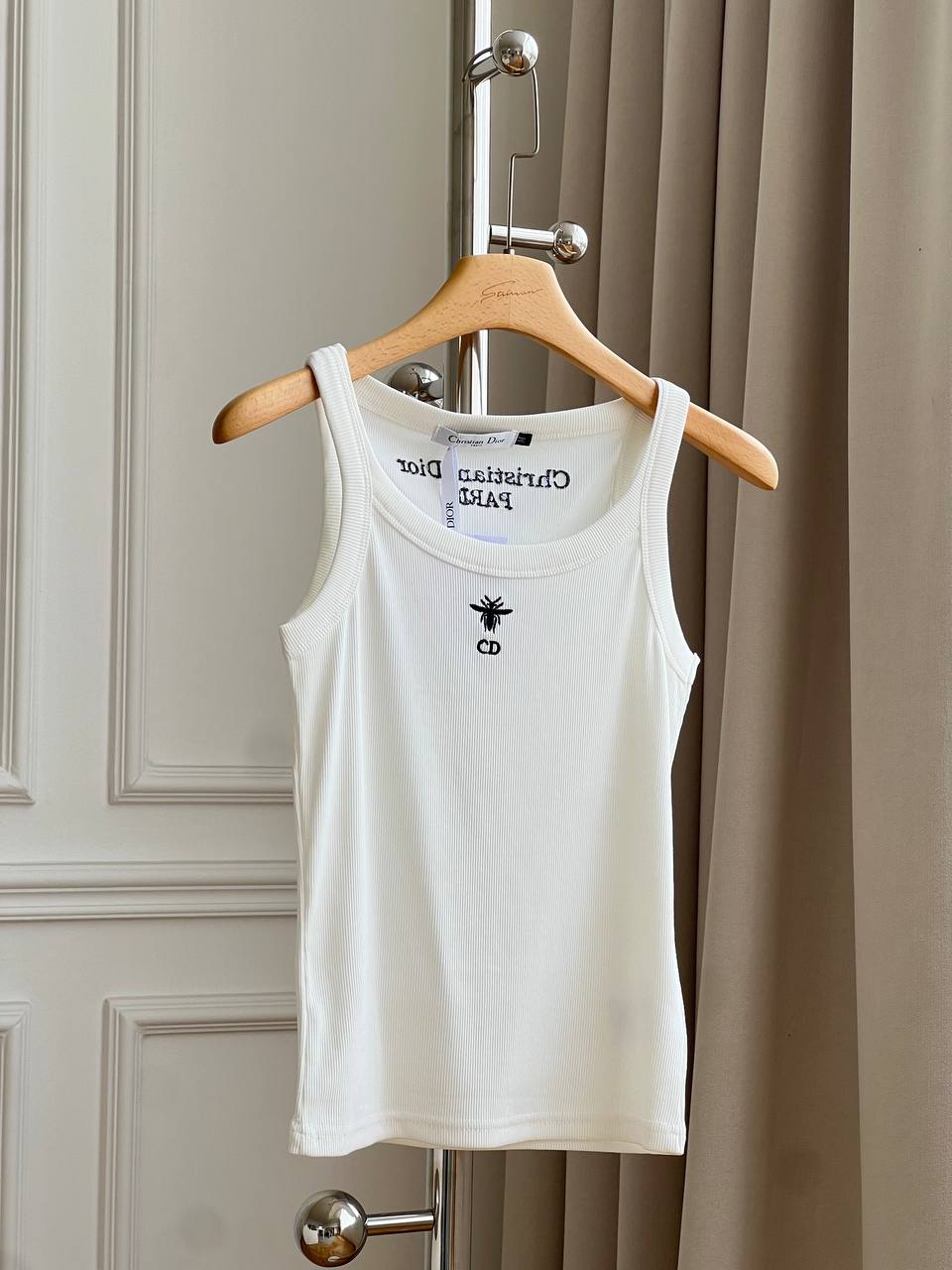 Christian Dior Bee-Embroidered Ribbed Tank Top