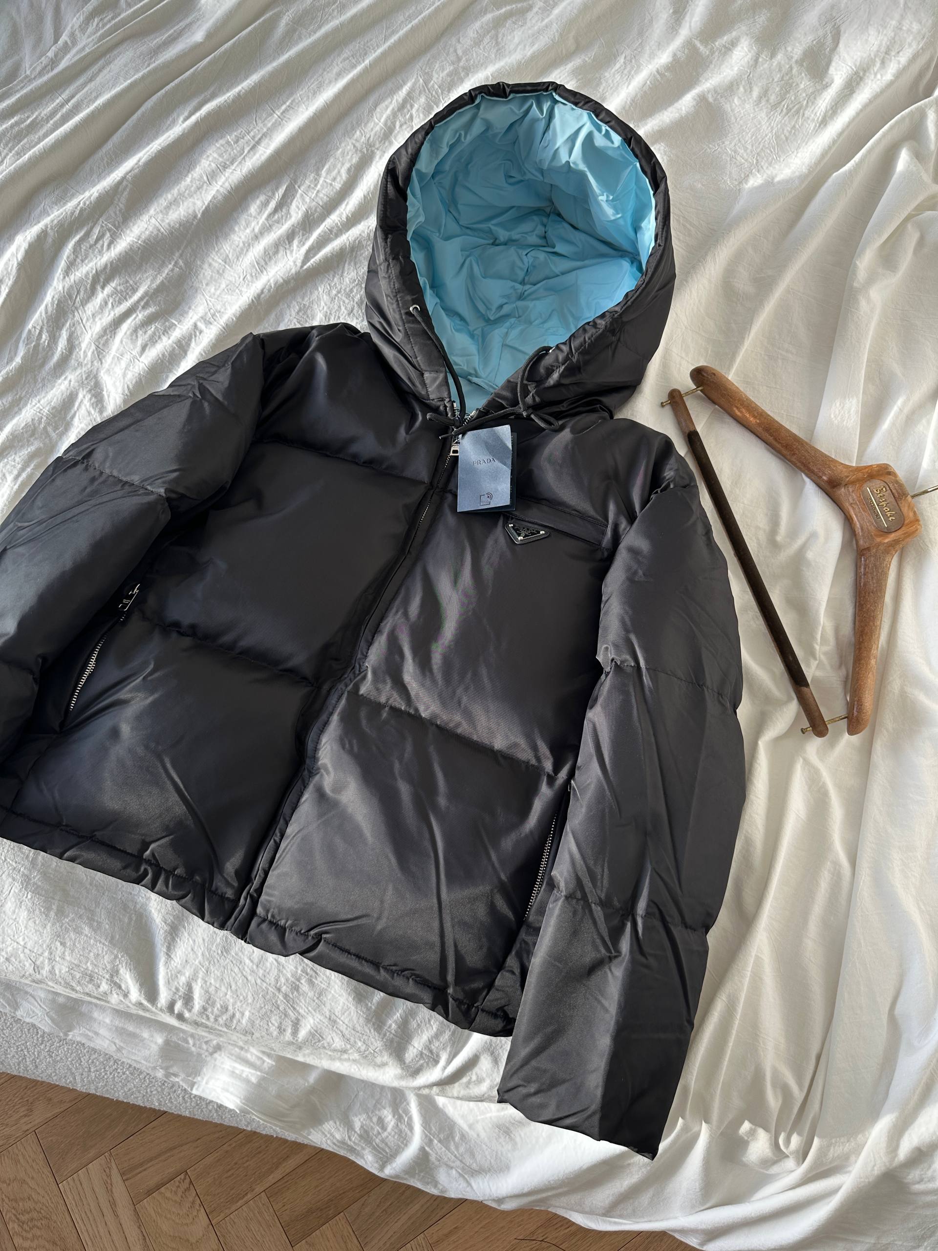 Prada Black Nylon Reversible Hooded Short Puffer Jacket