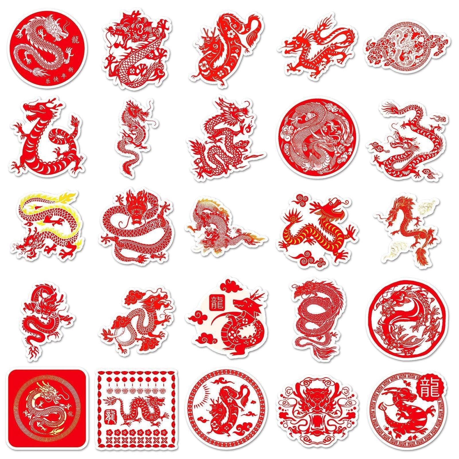 1045 （50 Chinese Dragon Red Stickers）