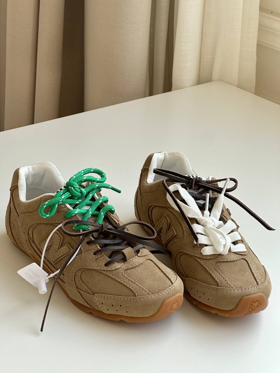 Khaki Suede Multi-Lace Retro Low-Top Trainer Sneakers