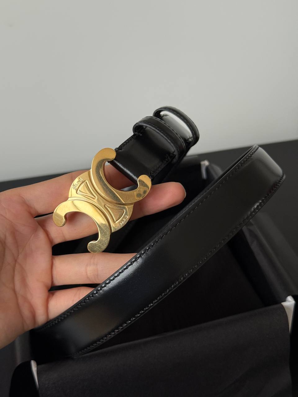 CELINE Triomphe Buckle Calfskin Leather Belt