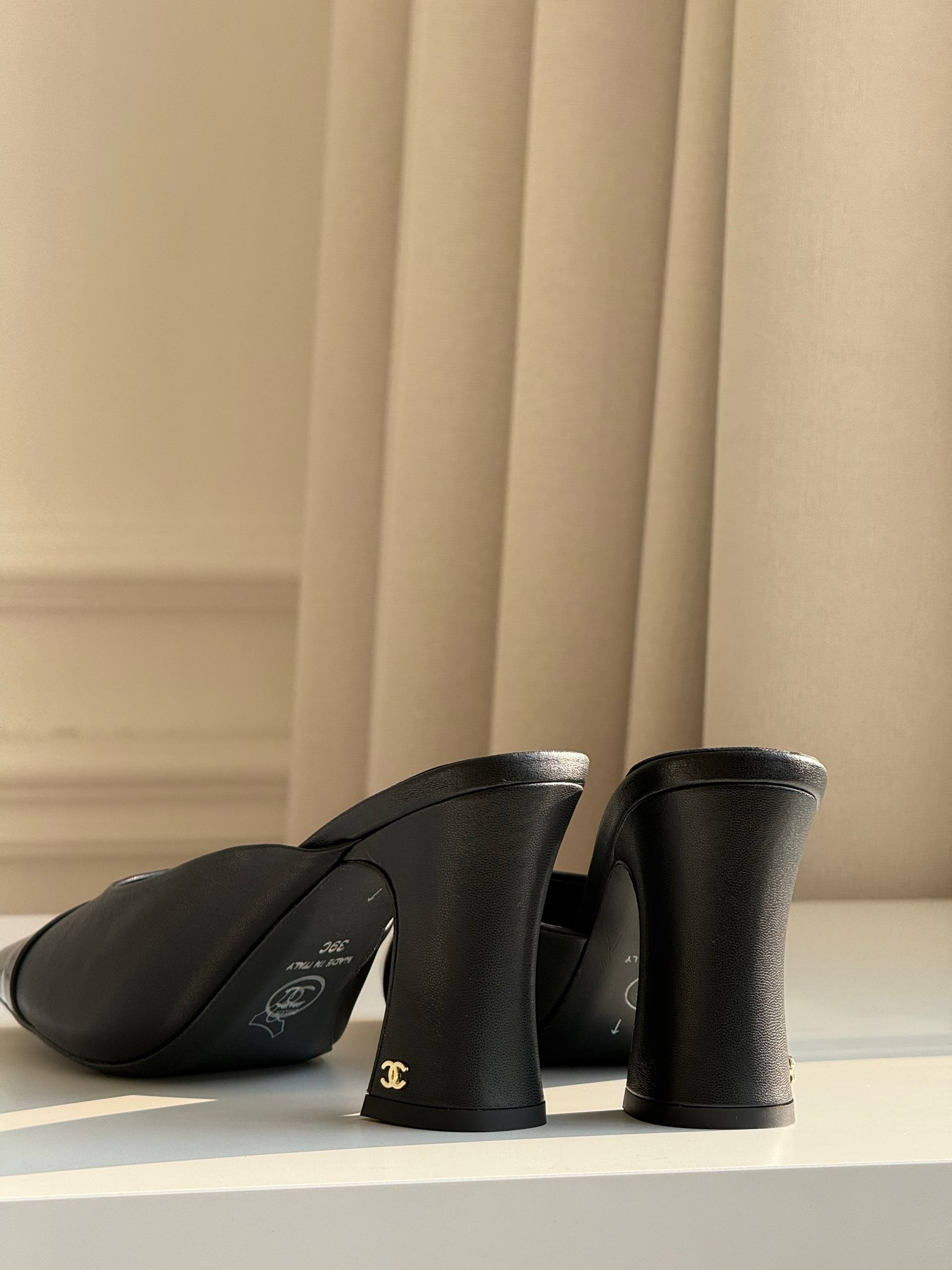 Chanel Two-Tone Square-Toe Block Heel Mules