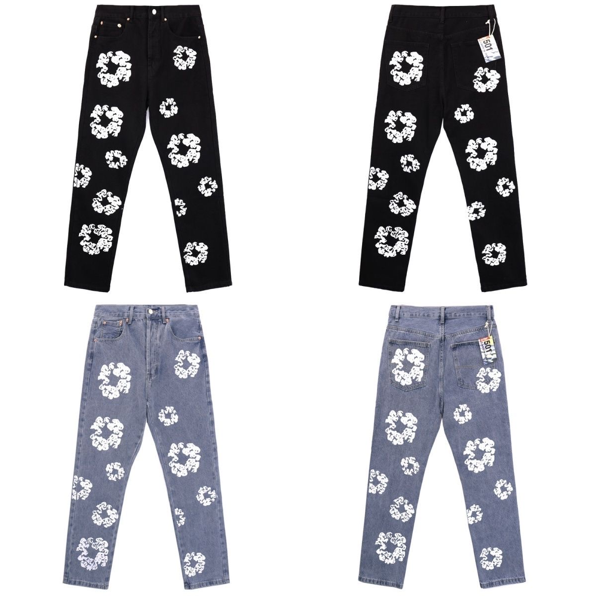 Kapok puff print high quality washing jeans