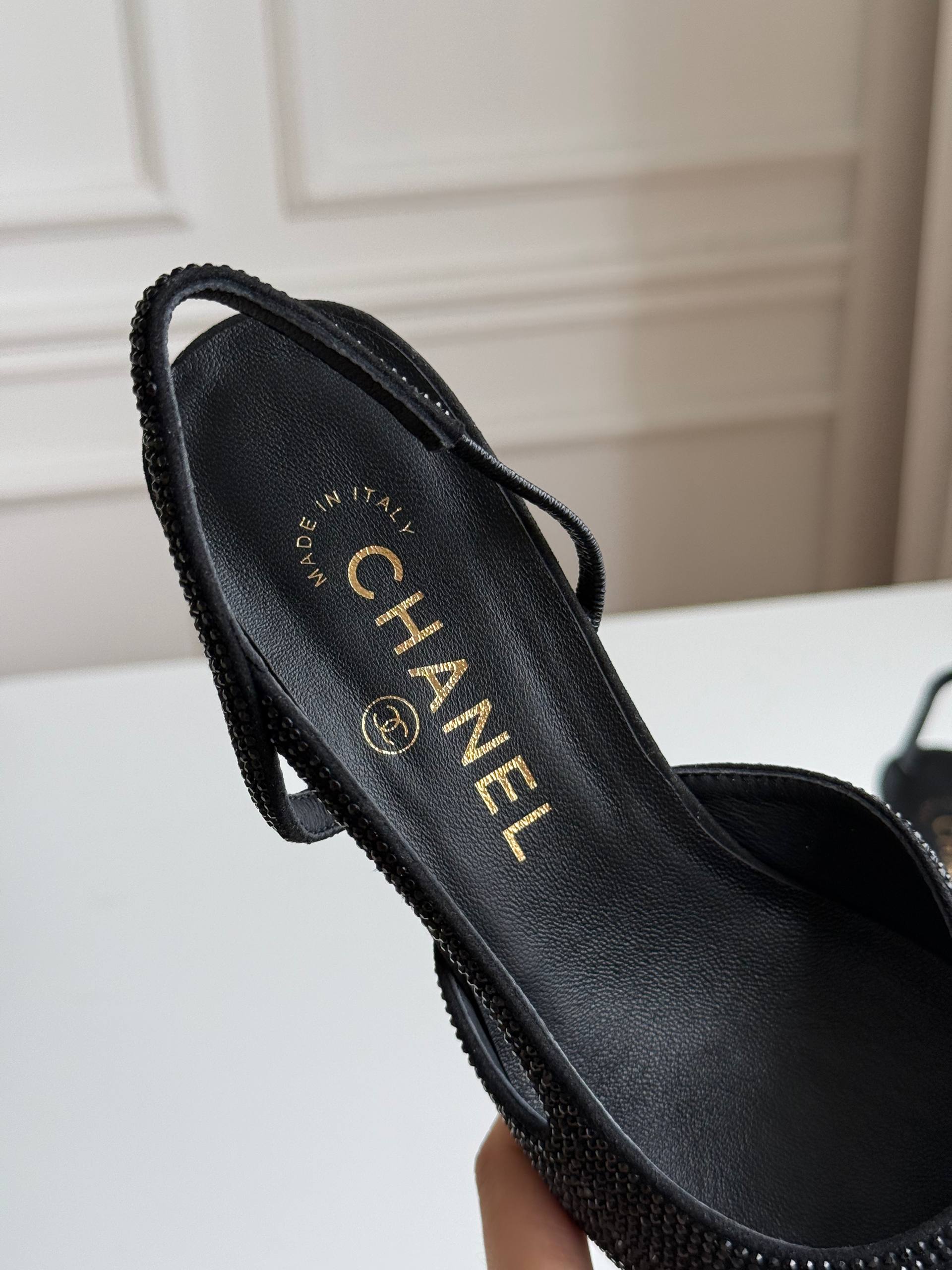 CHANEL Slingbacks, Strass and Satin