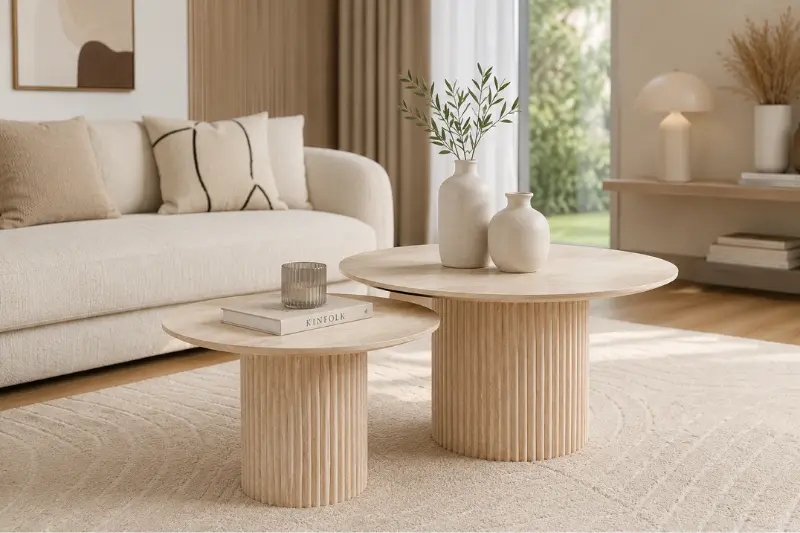 Table Basse de Salon Duo Gigogne En Effet Travertin MILO - Par lot de 2