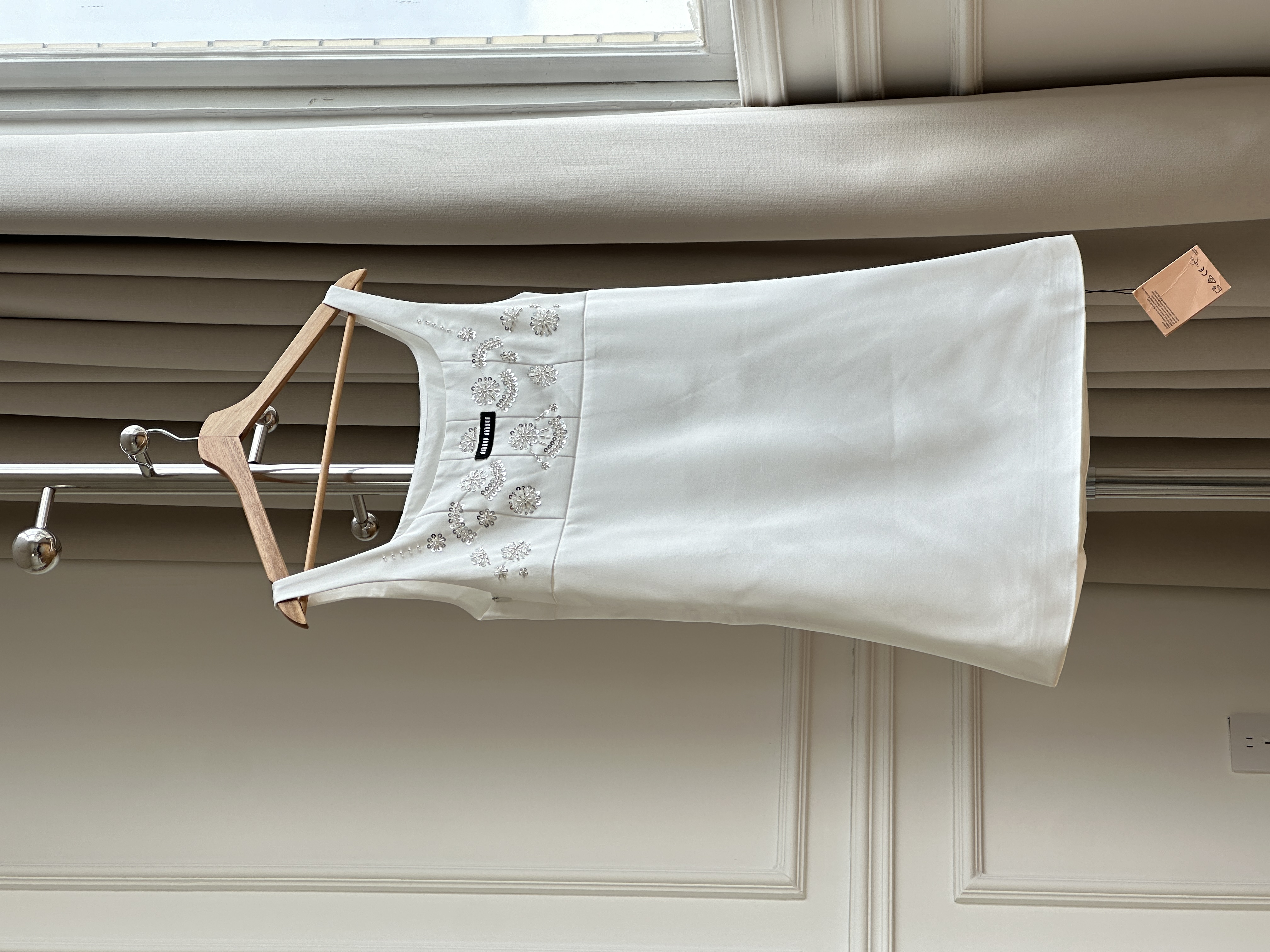 MiuMiu White Embroidered Beaded Cami Mini Dress
