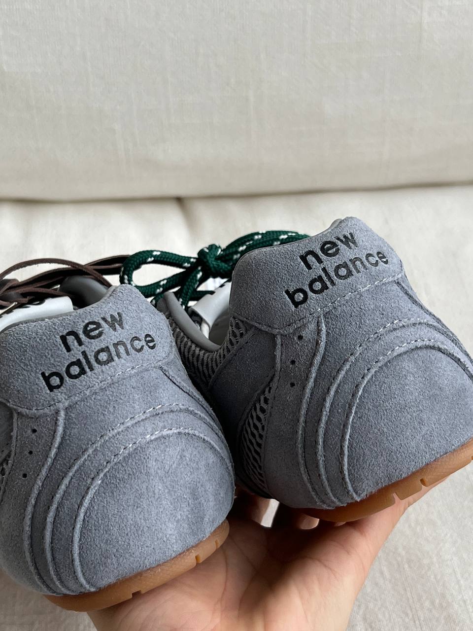 New Balance Grey Suede Mesh Gum Outsole Retro German-style Trainer Sneakers