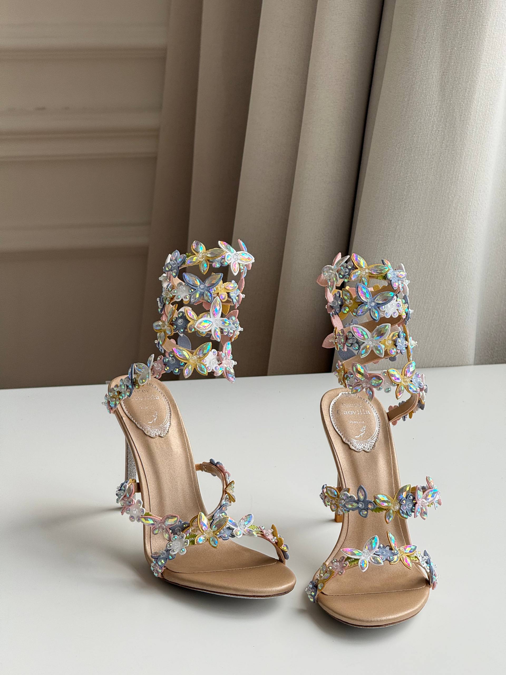 René Caovilla Eden Butterfly Crystal Wrap-Around Heeled Sandals