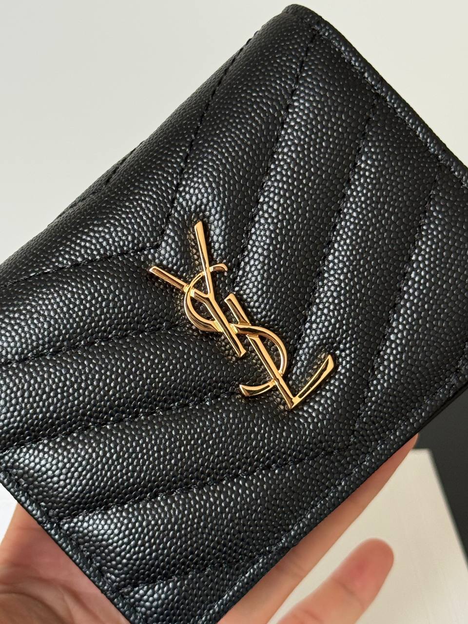 Saint Laurent  Caviar V-Stitch Short Bi-Fold Wallet