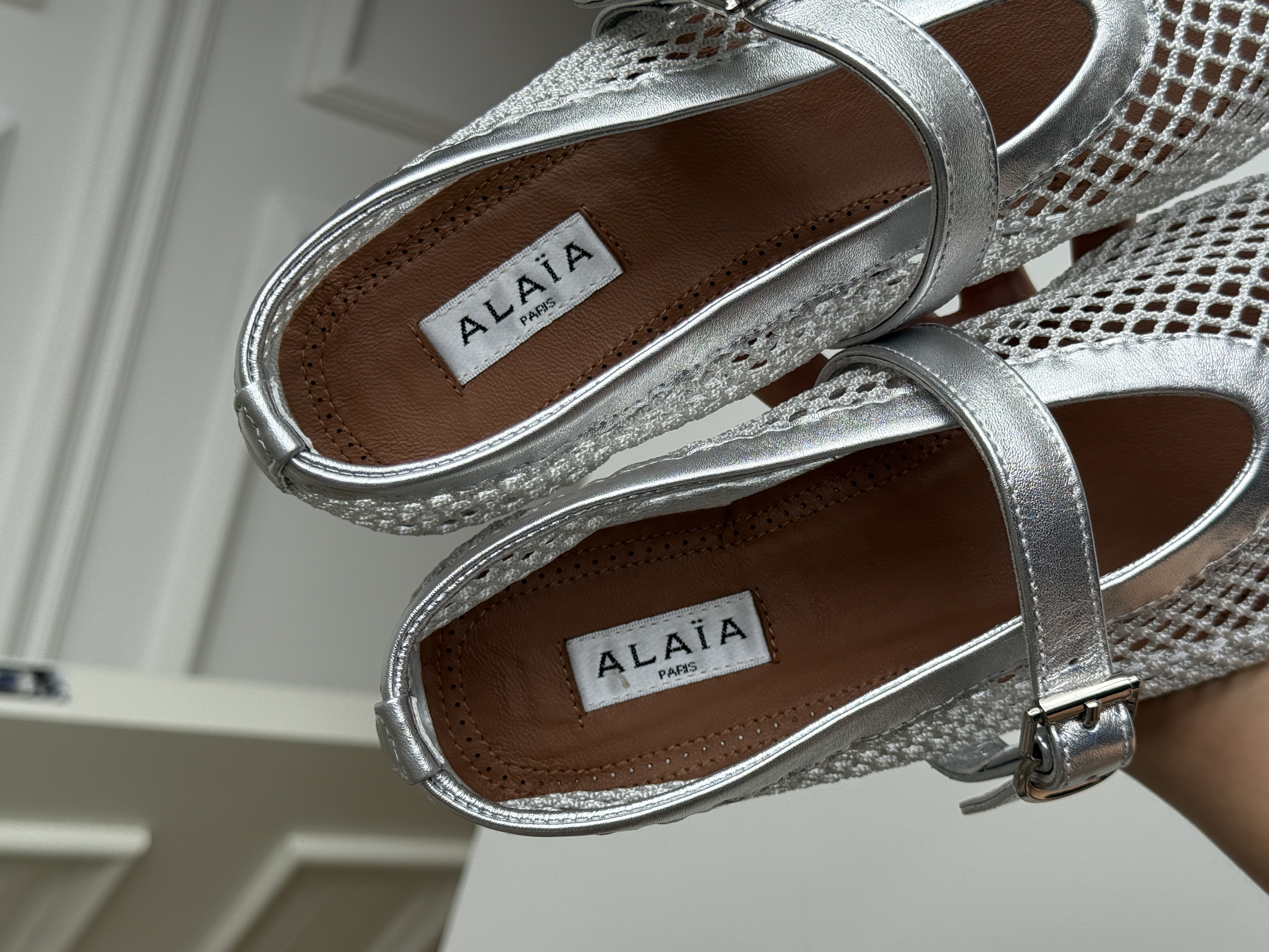 Silver Mesh Mary Jane Ballet Flats