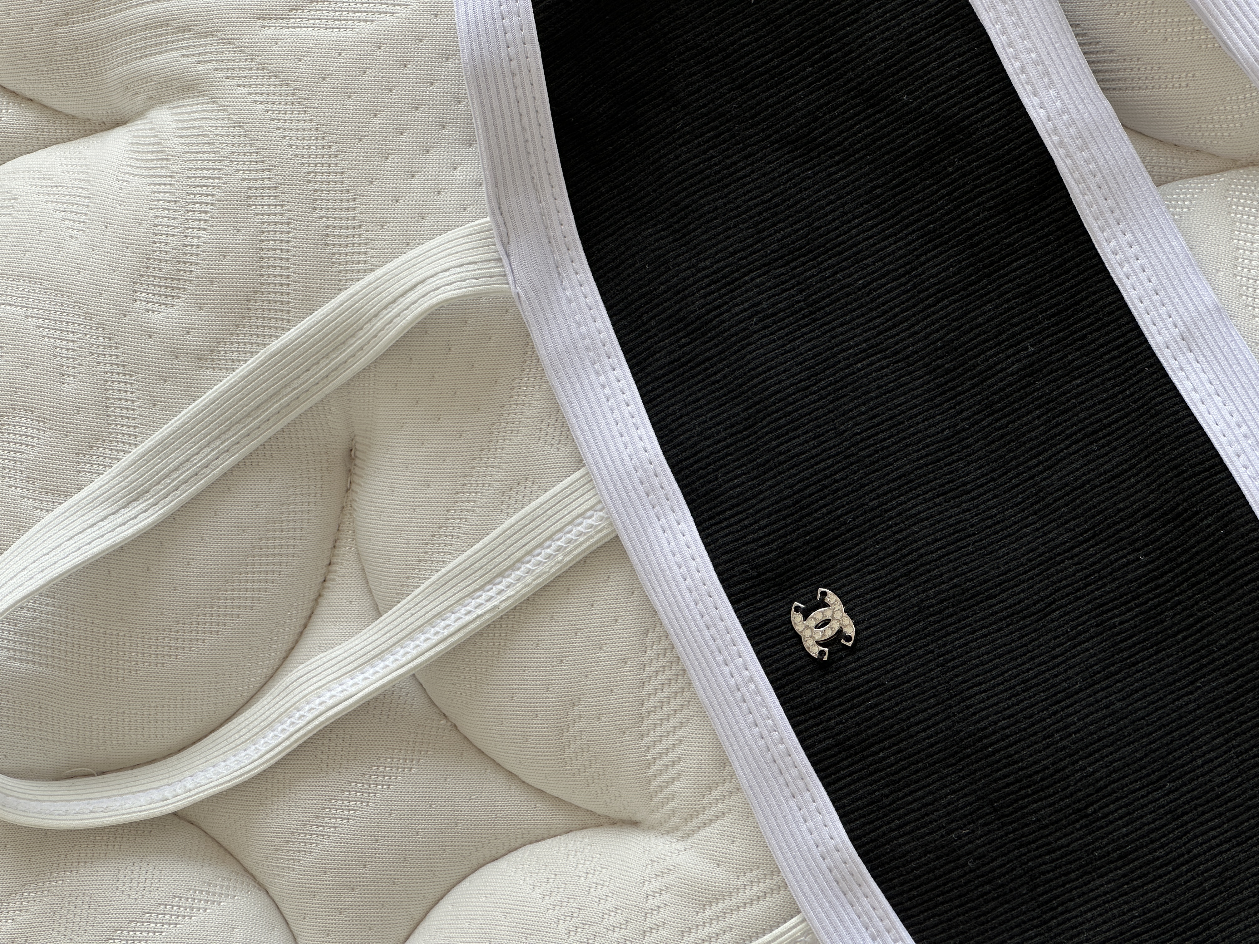 Chanel Black and White Two-Tone Ribbed Bikini Set with CC Logo