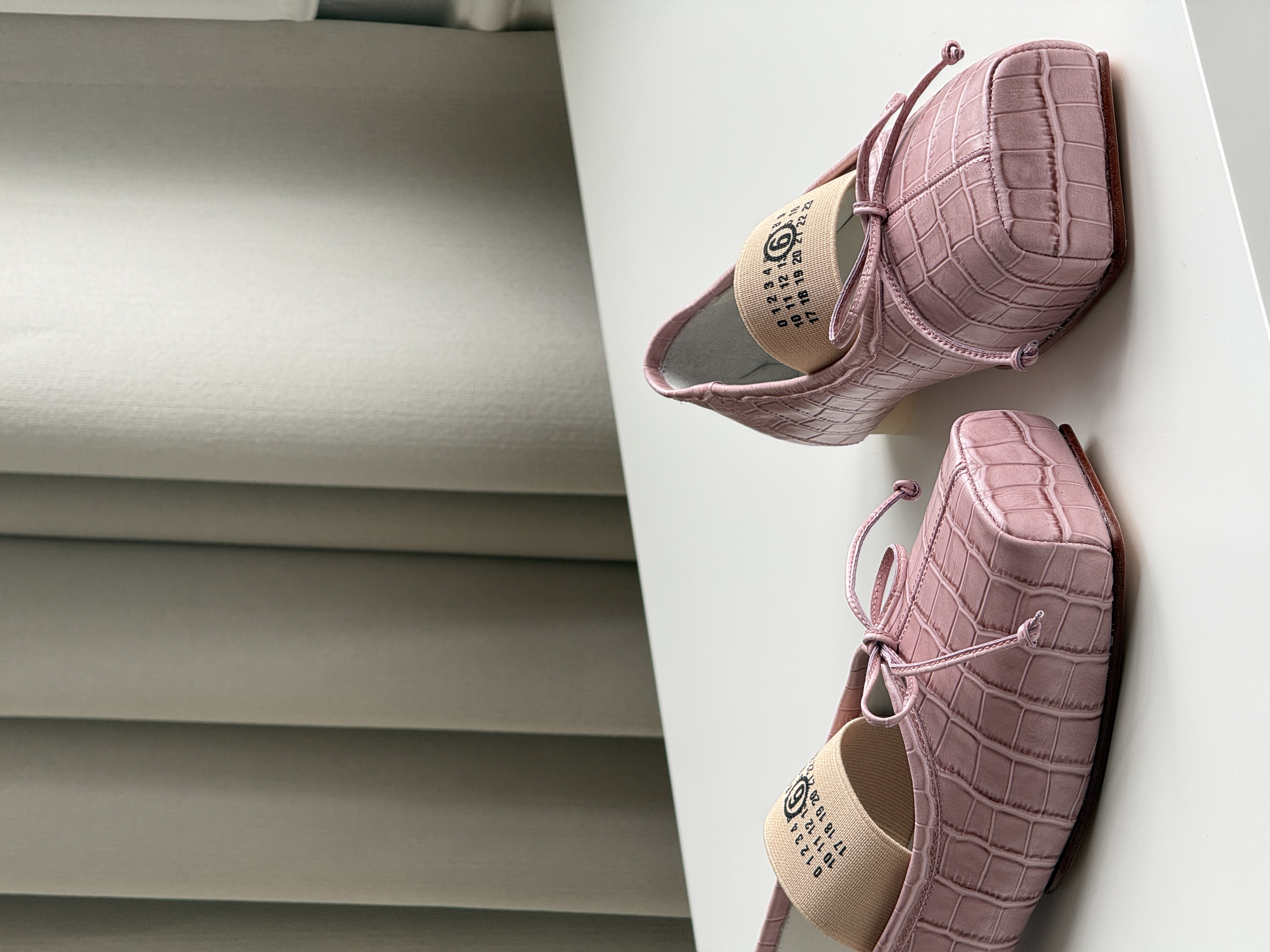 Miu Miu Dusty Pink Crocodile-Embossed Square-Toe Bow Ballet Flats