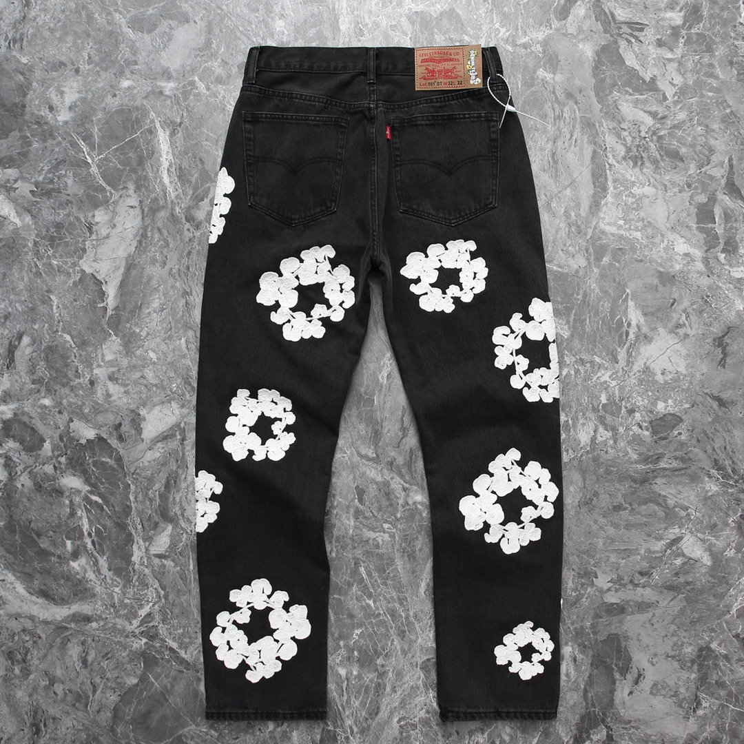 Denim Tears flocking Logo Jeans Black