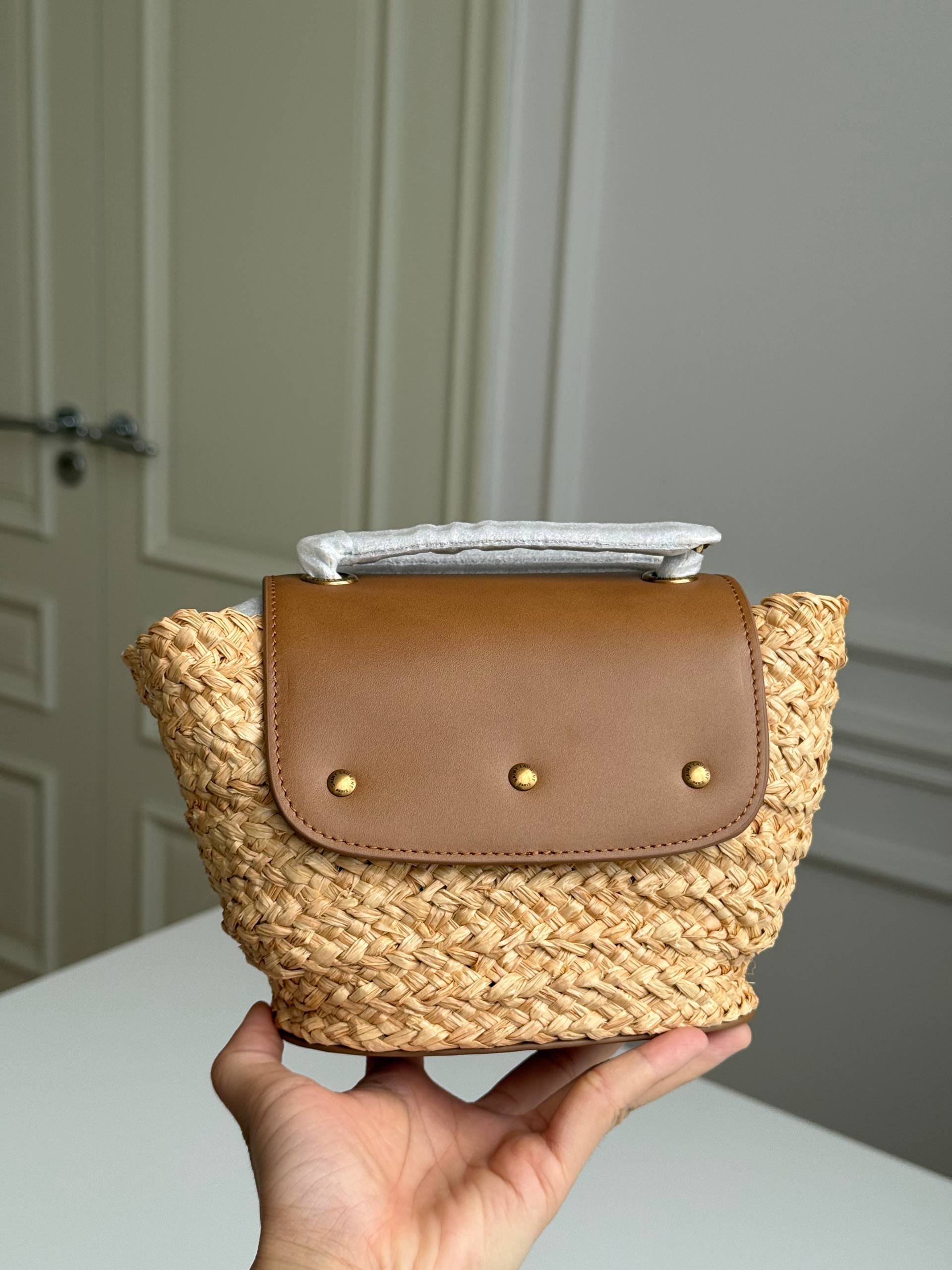 Saint Laurent (YSL) Cassandre Raffia & Leather Mini Bucket Bag