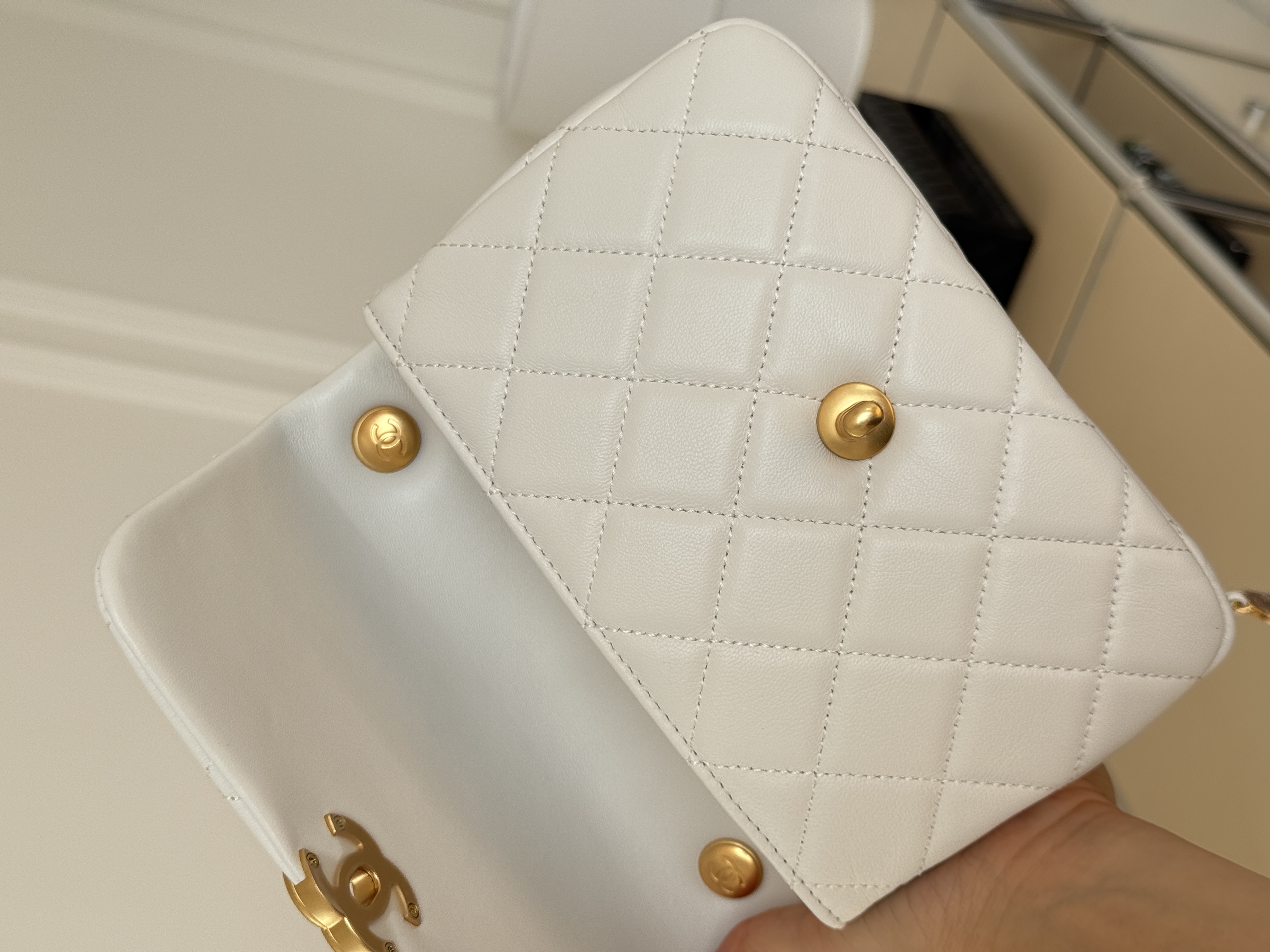 Chanel Mini Classic Flap Quilted Lambskin Pearl Interwoven Chain Bag