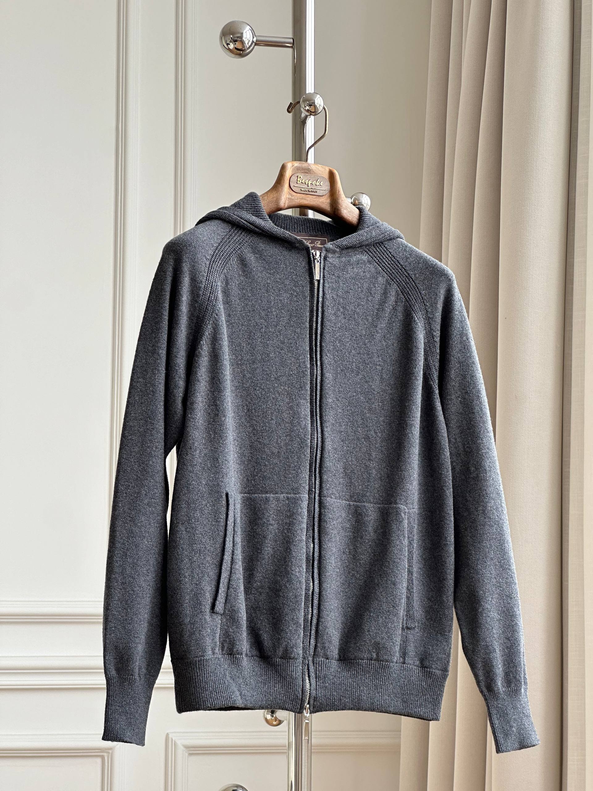 Solid Cashmere Zip-up Hooded Knit Cardigan