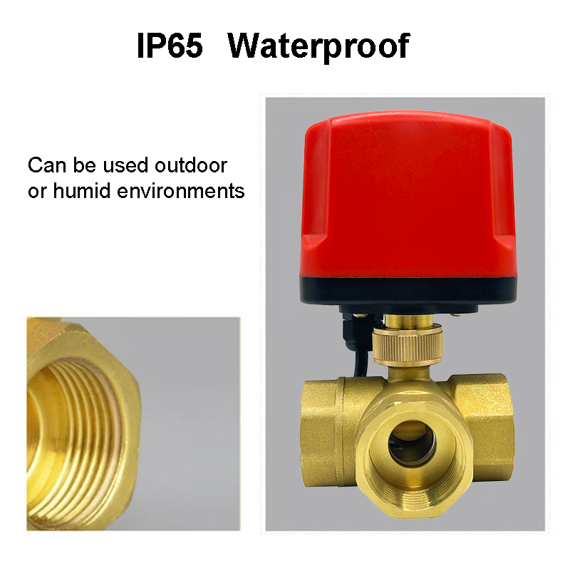 3 Way IP65 Waterproof Motorized Ball Valve T/L Type 3-Wire 2 Control Brass Electric Ball Valves