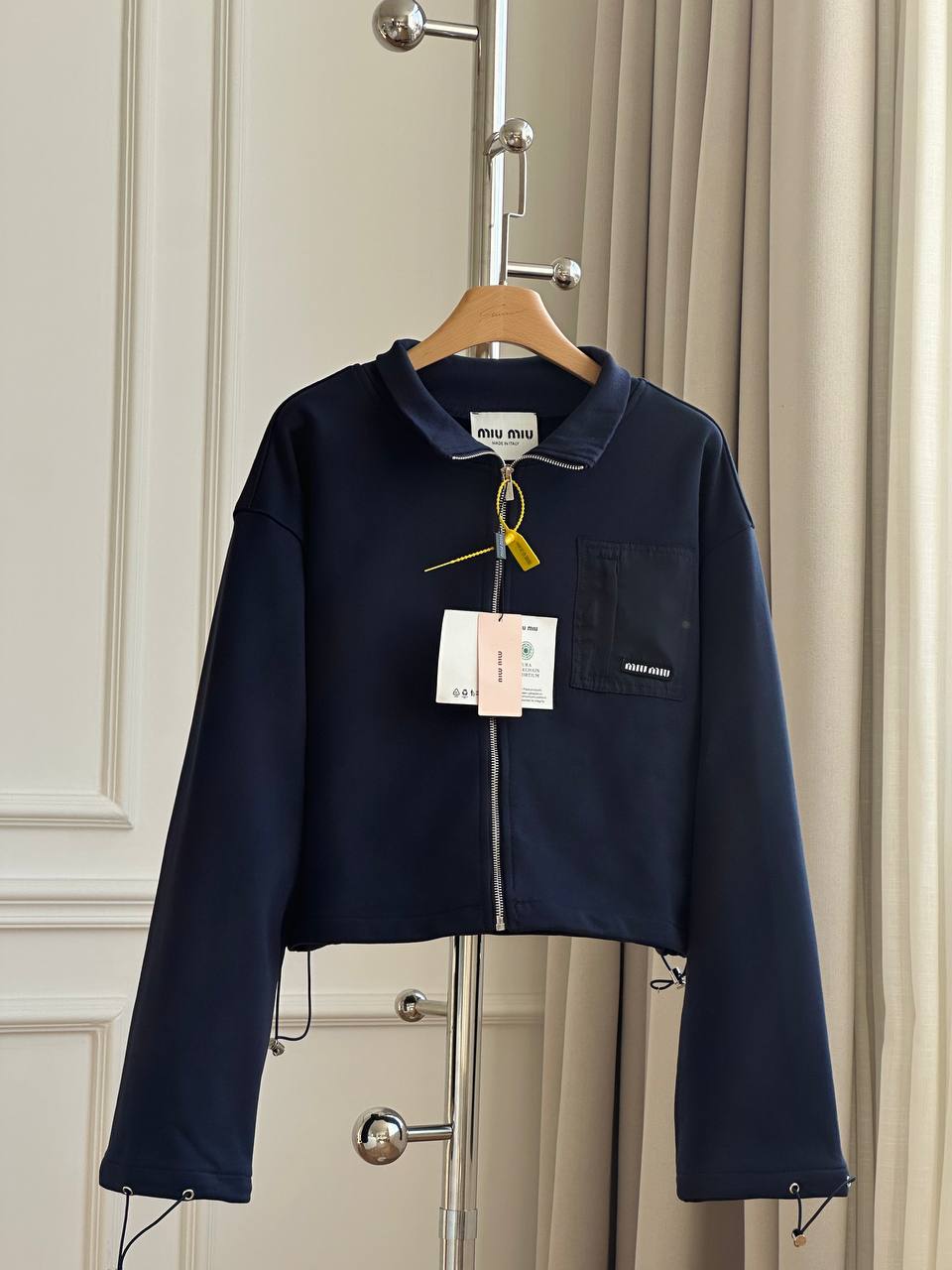 Miu Miu Cropped Drawstring Zip-Up Jacket