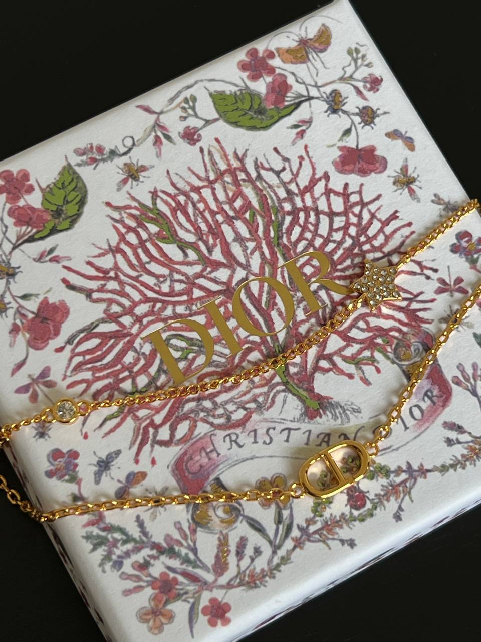 Dior Light Gold Thin Chain Bracelet With CD Oval Buckle & Star Charm Adjustable