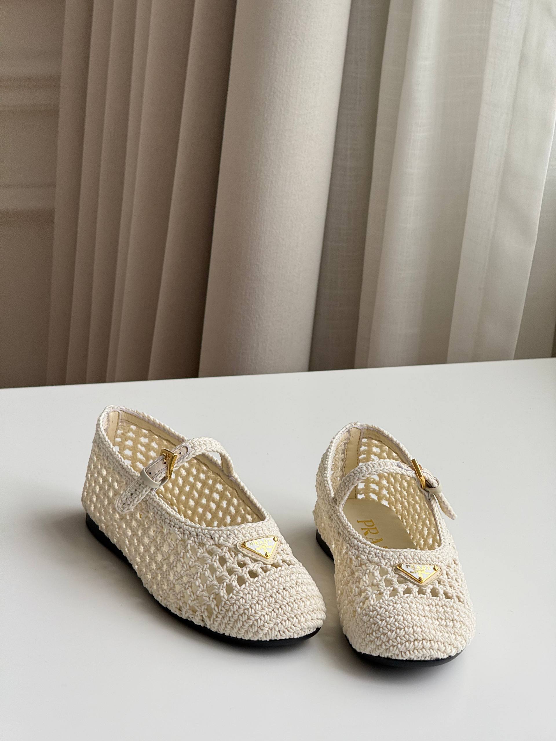 Prada Crochet Mary Jane Flats