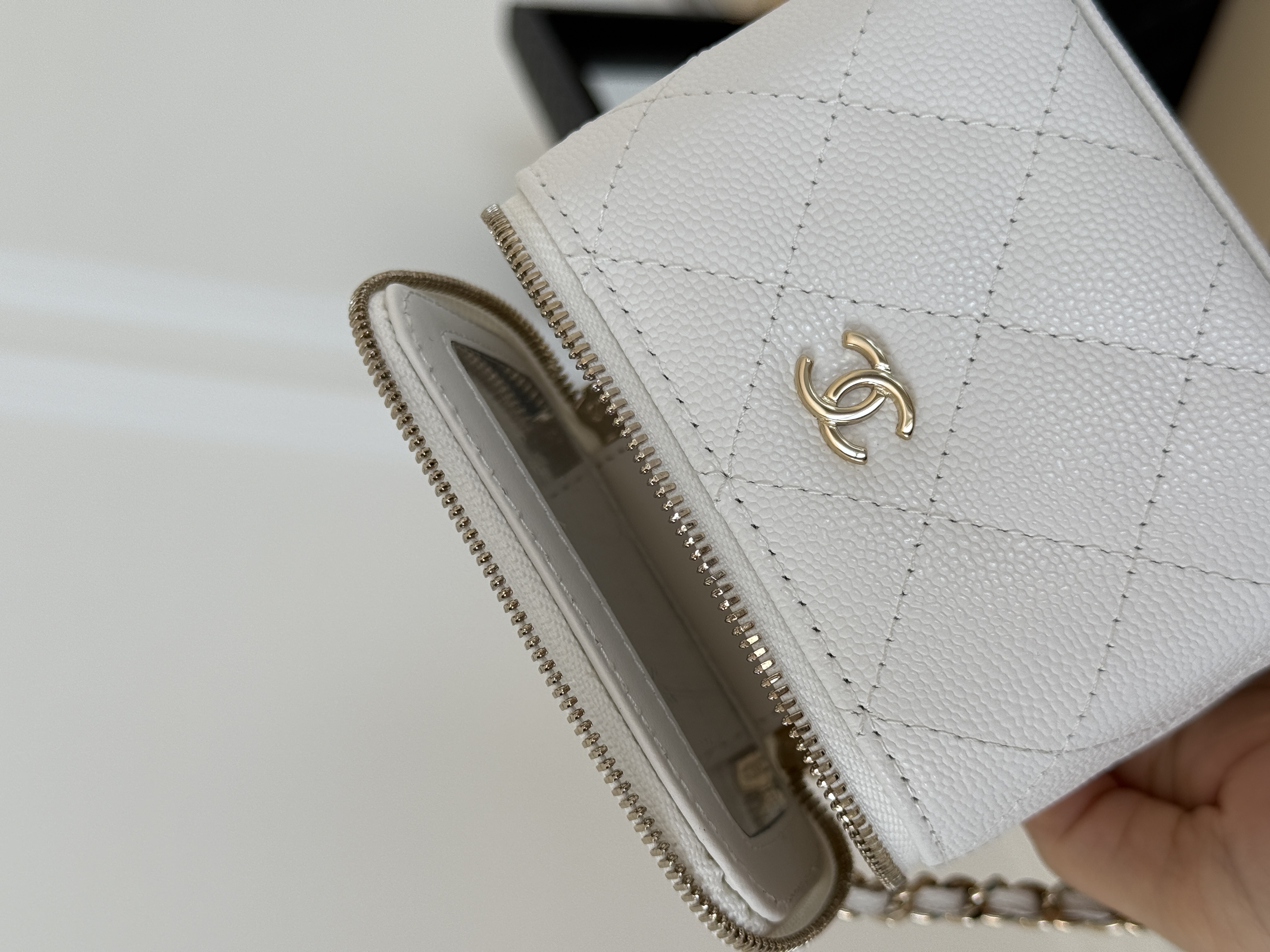 CHANEL Classic Quilted Caviar Leather Mini Vanity Case with Chain